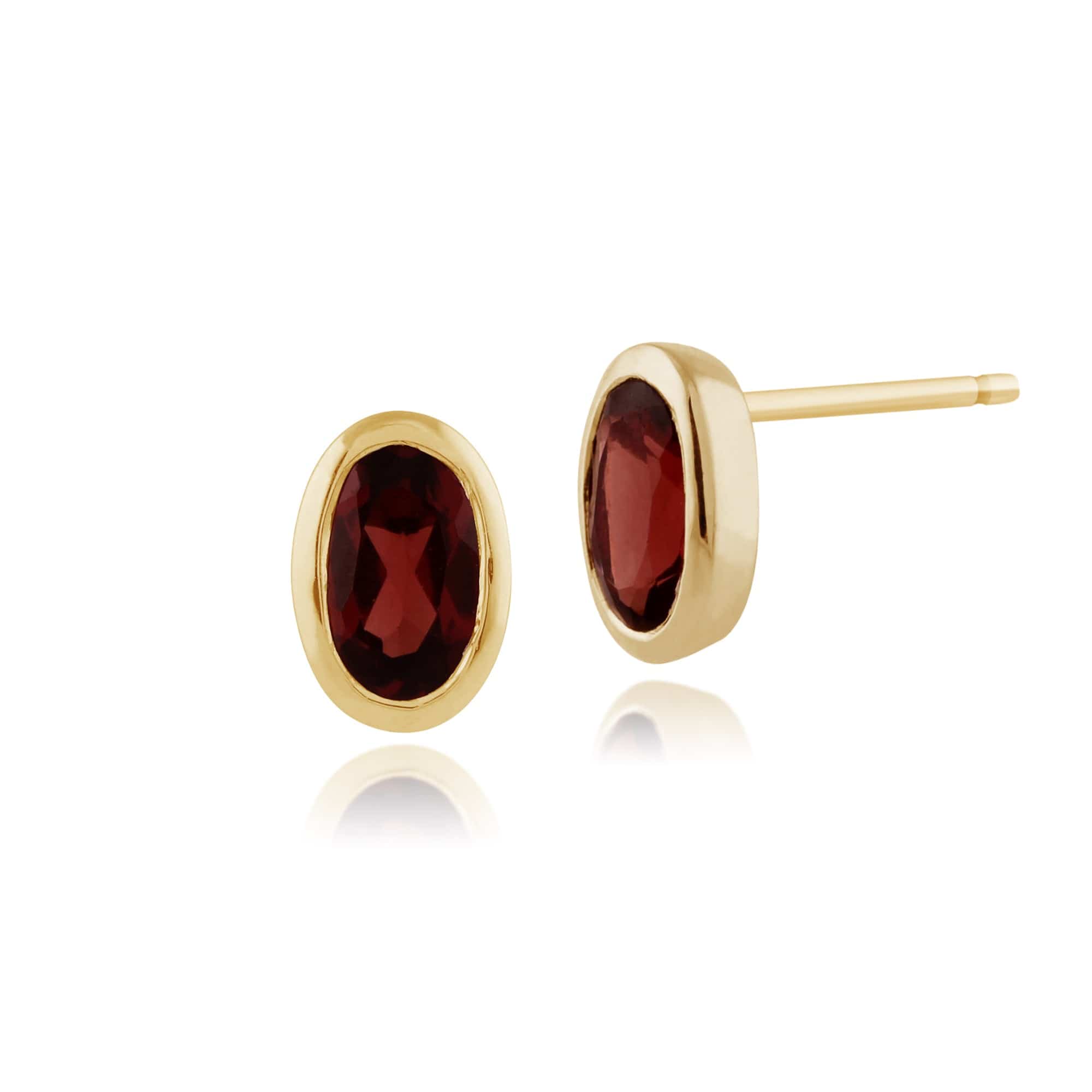 Classic Oval Garnet Bezel Stud Earrings & Pendant Set Image 2