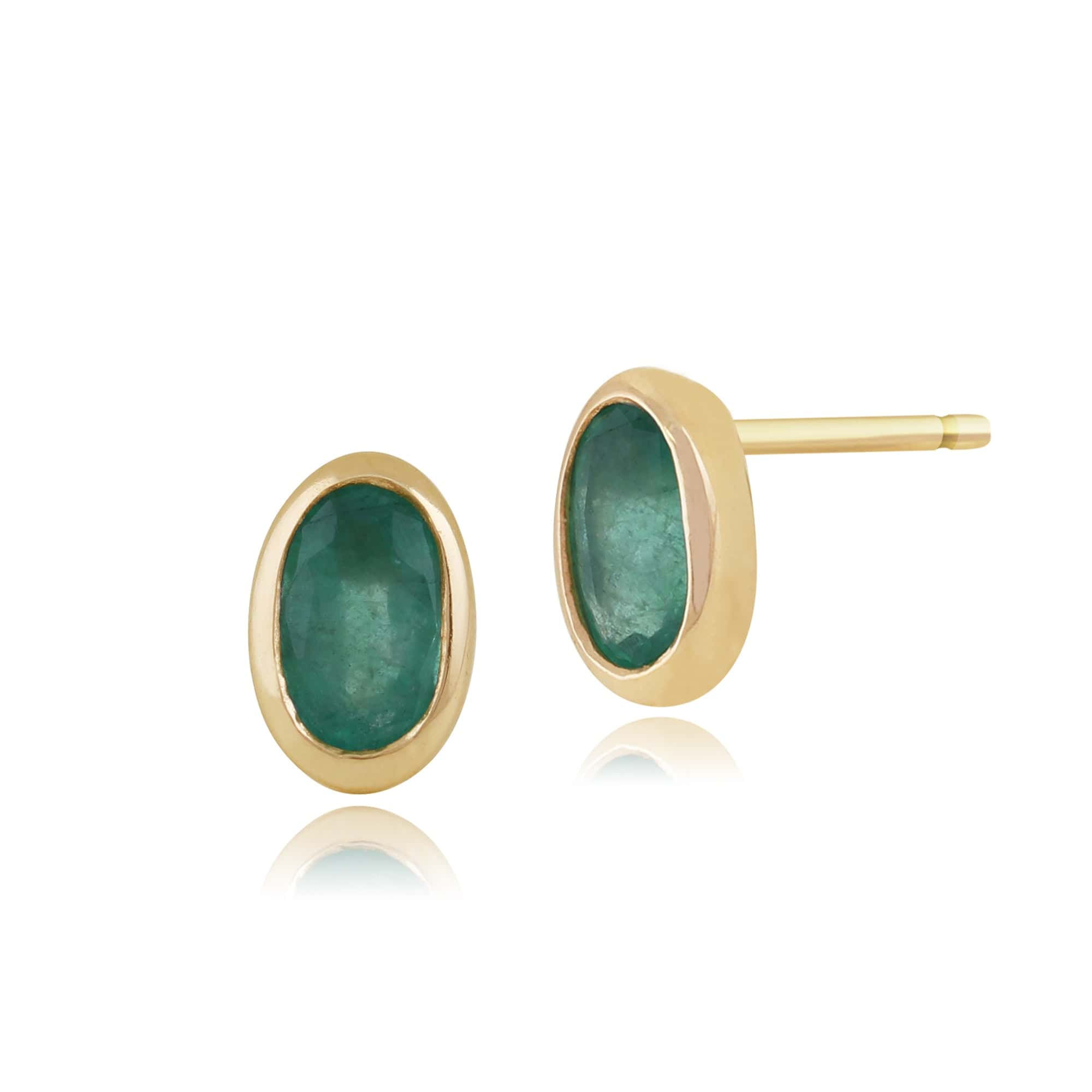 Classic Oval Emerald Stud Earrings in 9ct Yellow Gold 6.5x4mm - Gemondo