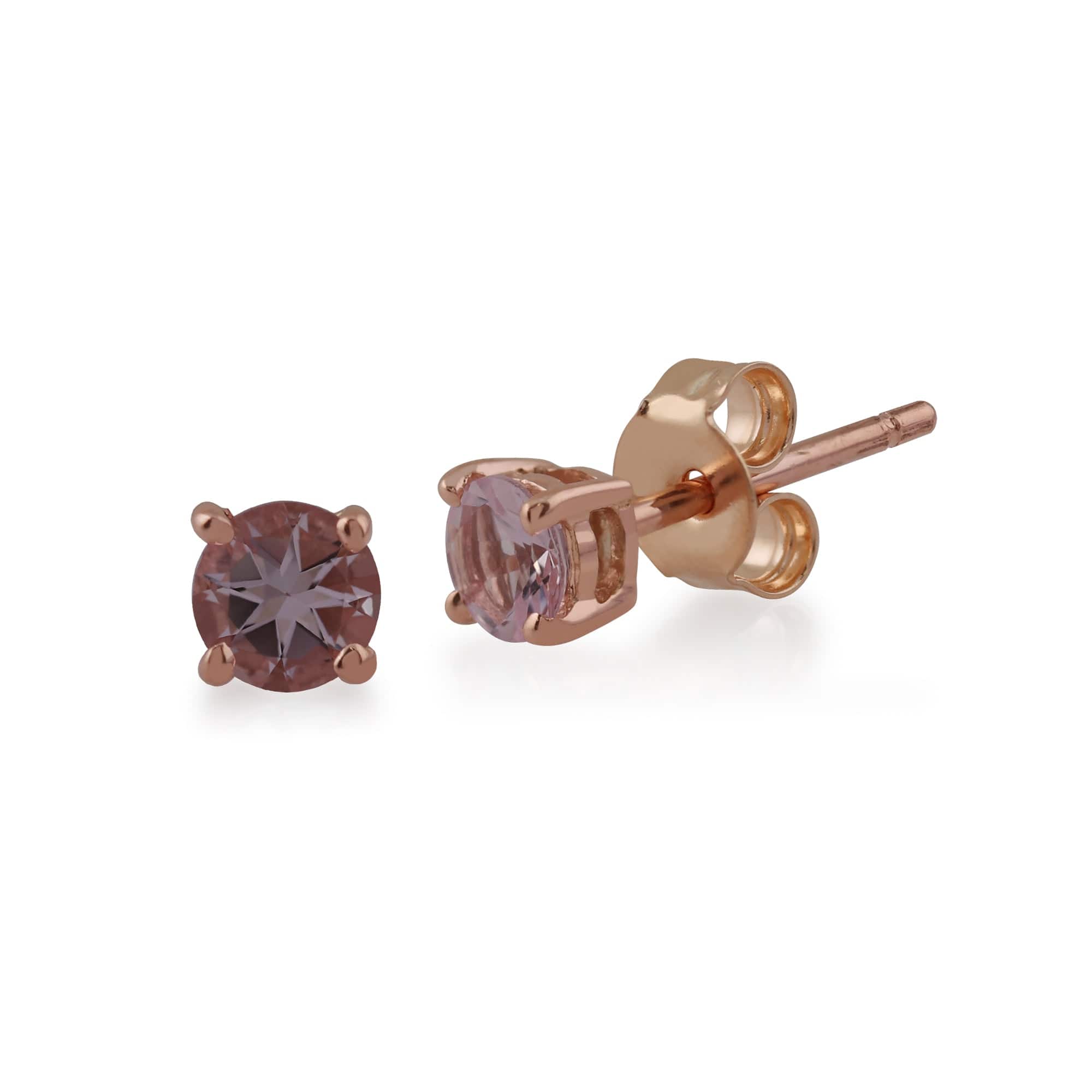 Classic Round Morganite Stud Earrings with Detachable Diamond Round Earrings Jacket Set in 9ct Rose Gold - Gemondo