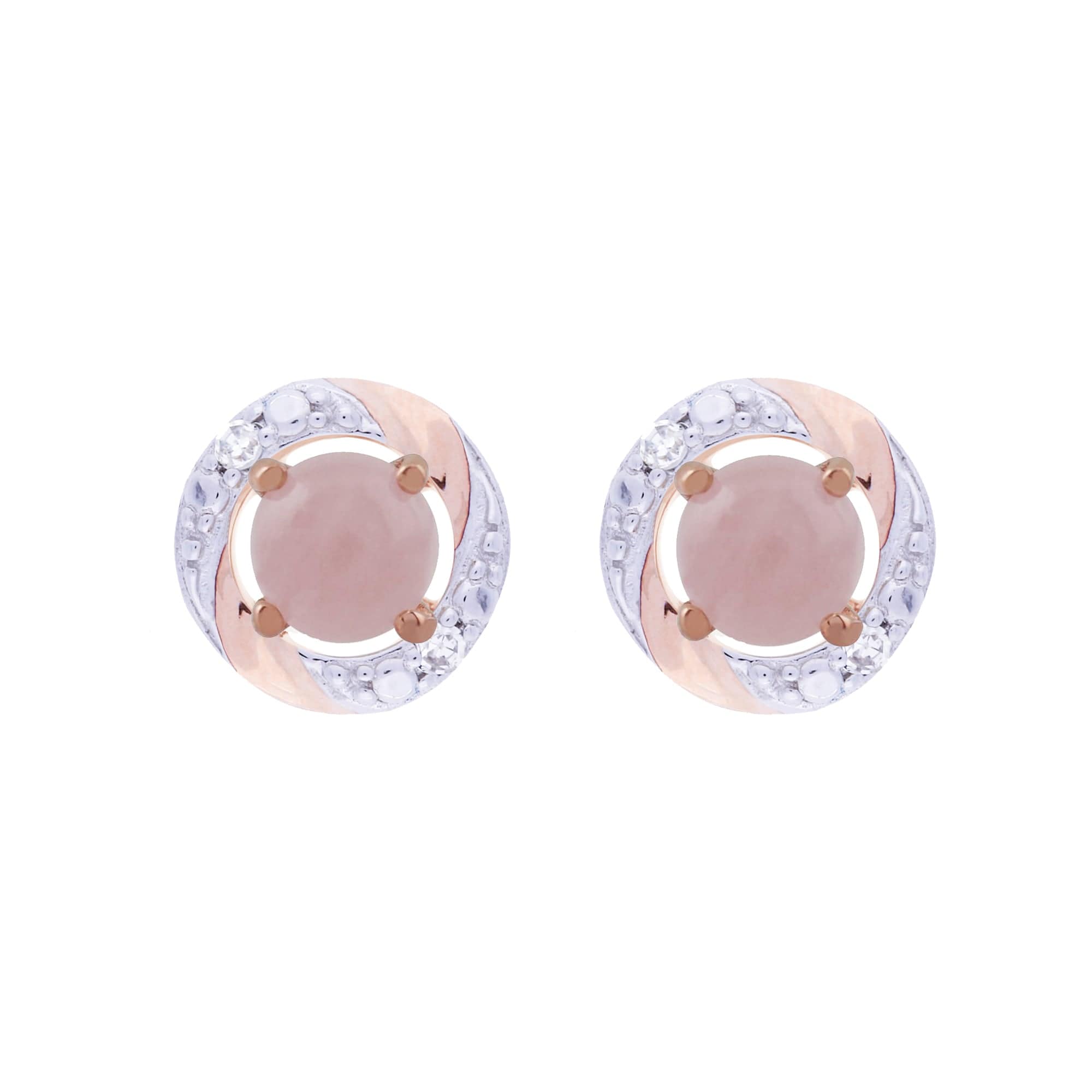Classic Round Rose Quartz Stud Earrings with Detachable Diamond Round Earrings Jacket Set in 9ct Rose Gold - Gemondo