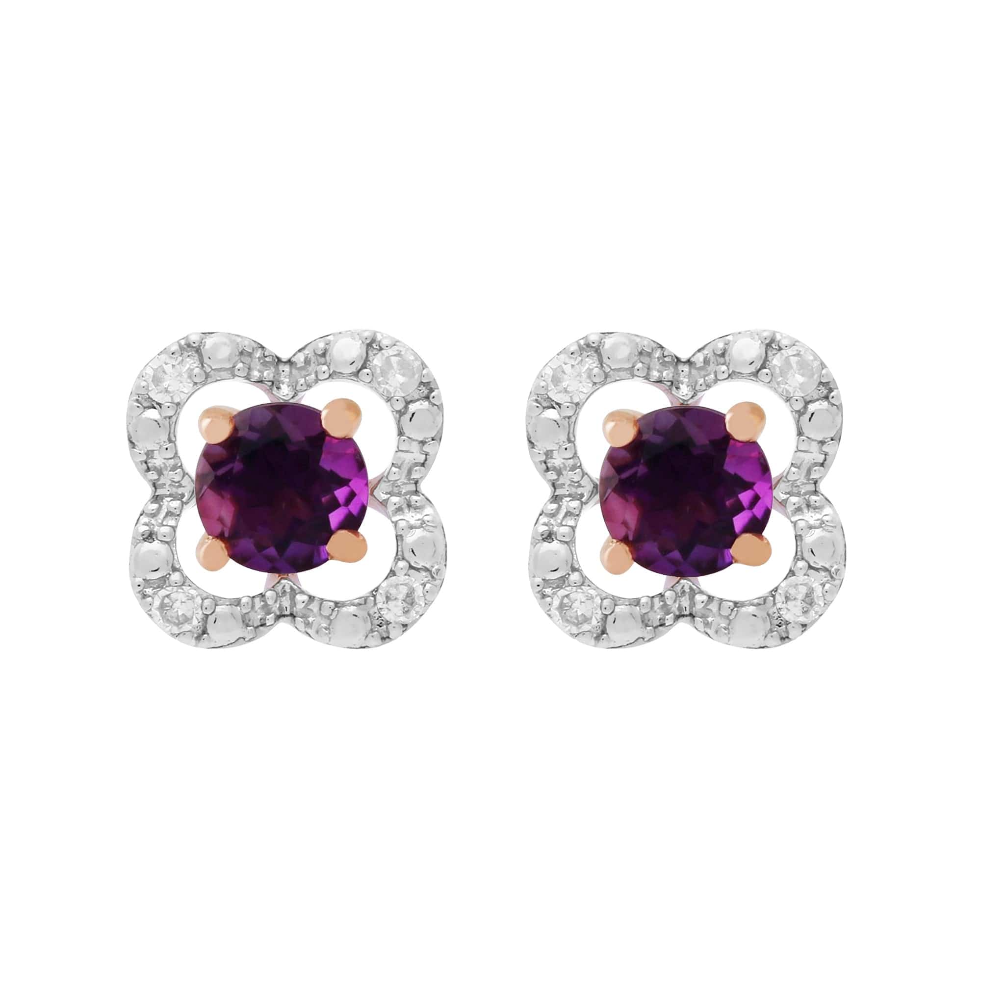 183E4316059-191E0373019 Classic Round Amethyst Stud Earrings with Detachable Diamond Flower Jacket in 9ct Rose Gold 1
