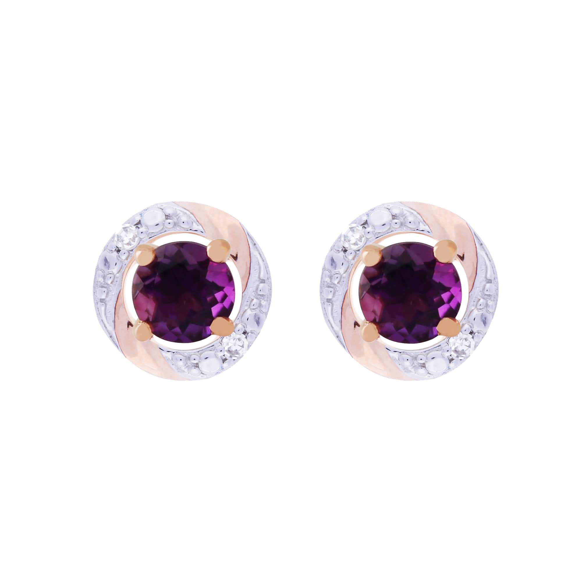183E4316059-191E0378019 Classic Round Amethyst Stud Earrings with Detachable Diamond Round Earrings Jacket Set in 9ct Rose Gold 1