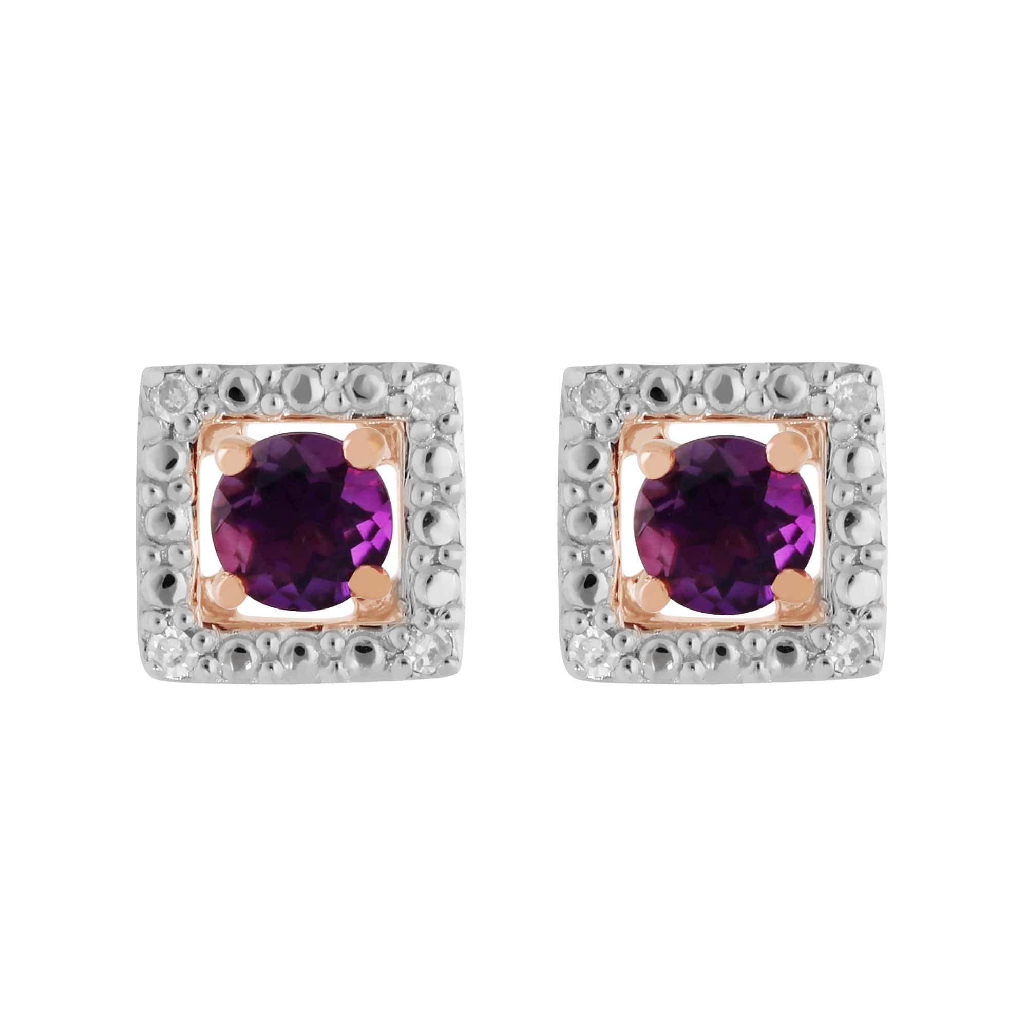 183E4316059-191E0380019 Classic Round Amethyst Stud Earrings with Detachable Diamond Square Ear Jacket in 9ct Rose Gold 1