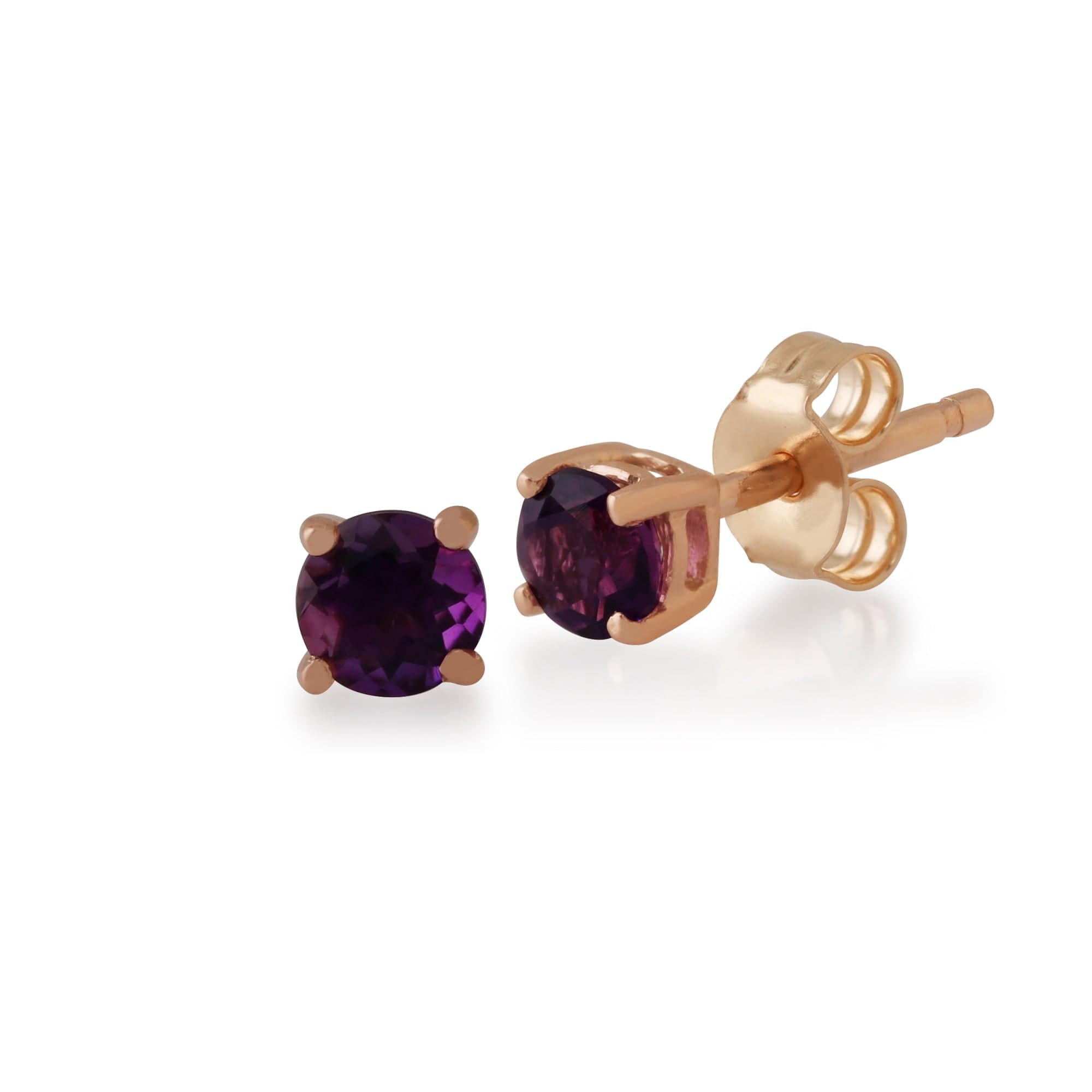 Classic Round Amethyst Stud Earrings with Detachable Diamond Flower Jacket in 9ct Rose Gold - Gemondo