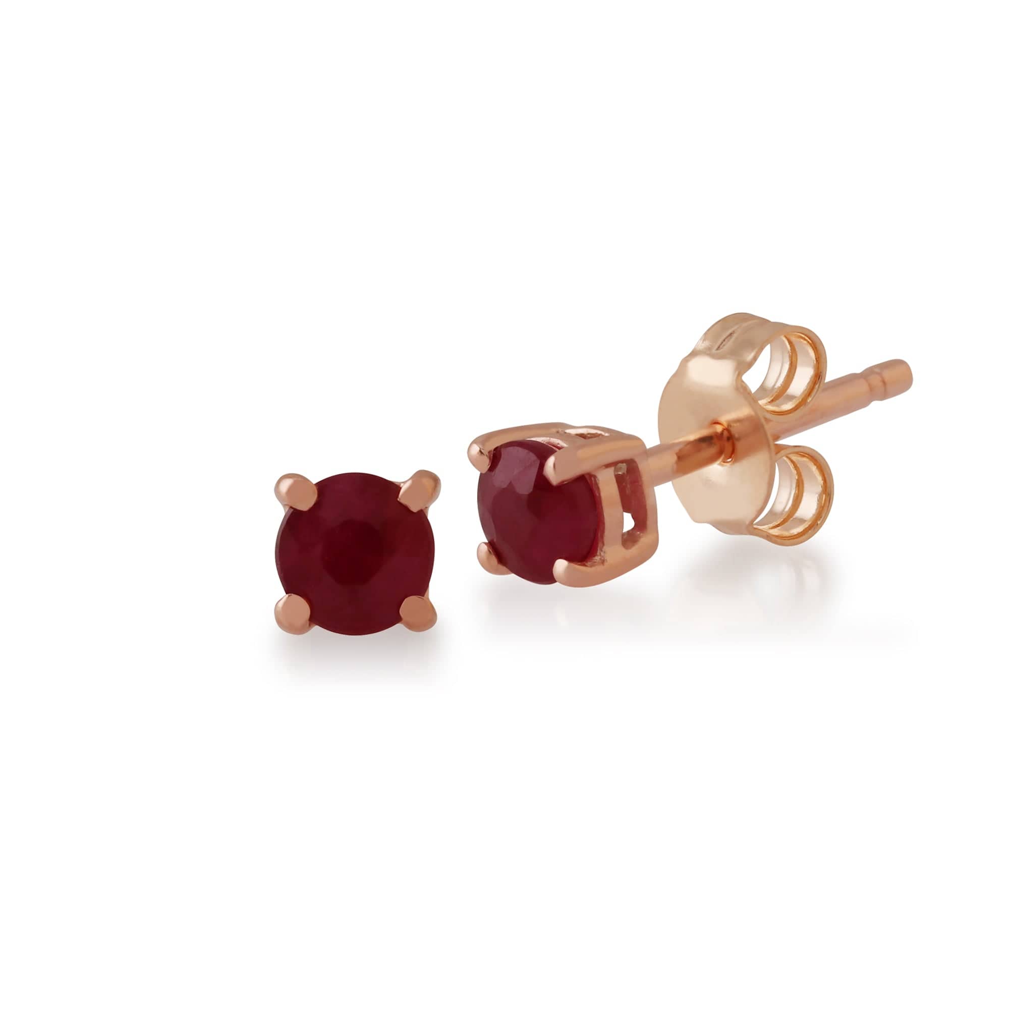 Classic Round Ruby Stud Earrings with Detachable Diamond Round Earrings Jacket Set in 9ct Rose Gold - Gemondo