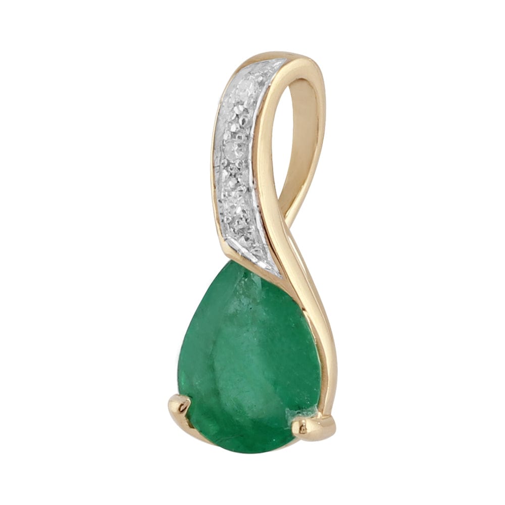 183P1094049 Classic Pear Emerald & Diamond Pendant in 9ct Yellow Gold 2