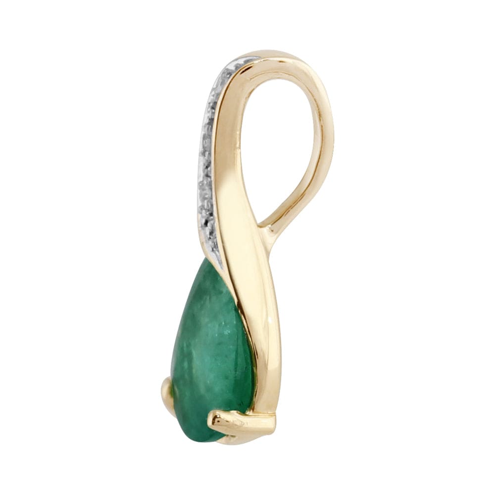 183P1094049 Classic Pear Emerald & Diamond Pendant in 9ct Yellow Gold 3