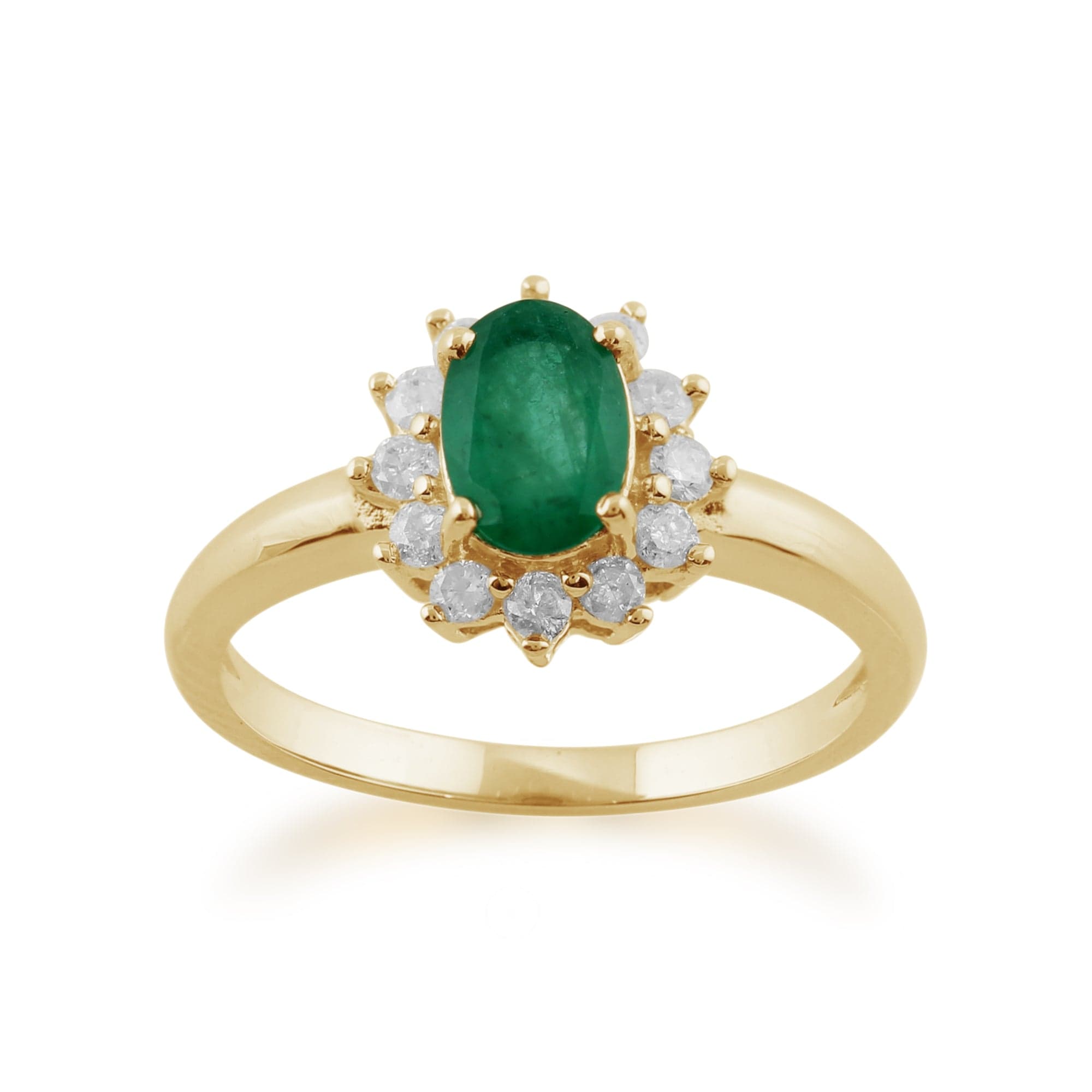 Classic Oval Emerald & Diamond Cluster Ring in 9ct Yellow Gold