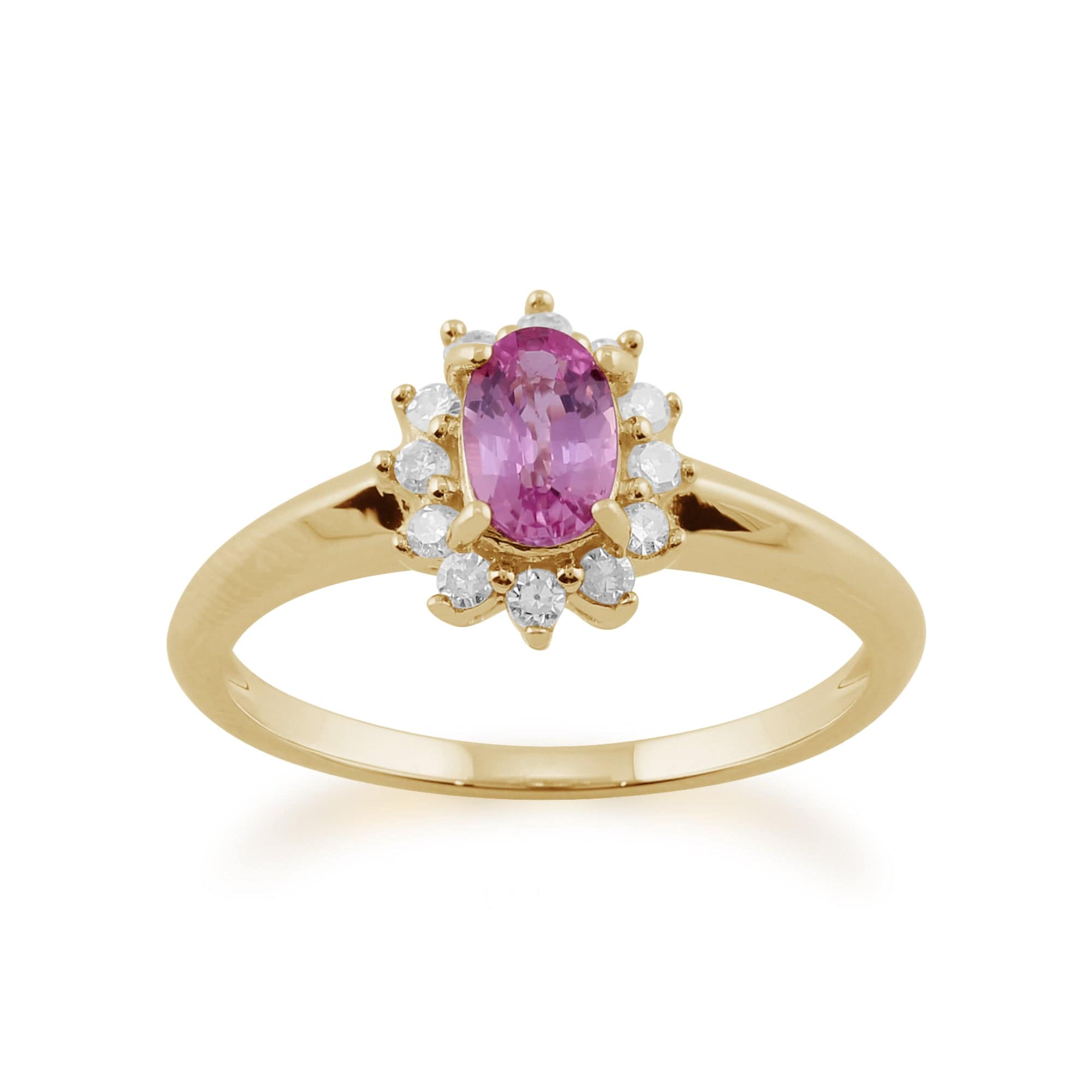 Classic Oval Pink Sapphire & Diamond Cluster Ring in 9ct Yellow Gold