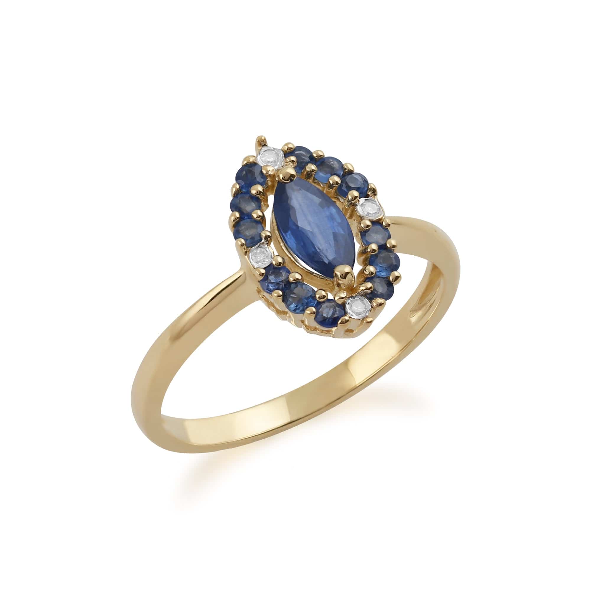 183R3414099 9ct Yellow Gold 0.63ct Natural Blue Sapphire & 1.6pt Diamond Cluster Ring 2