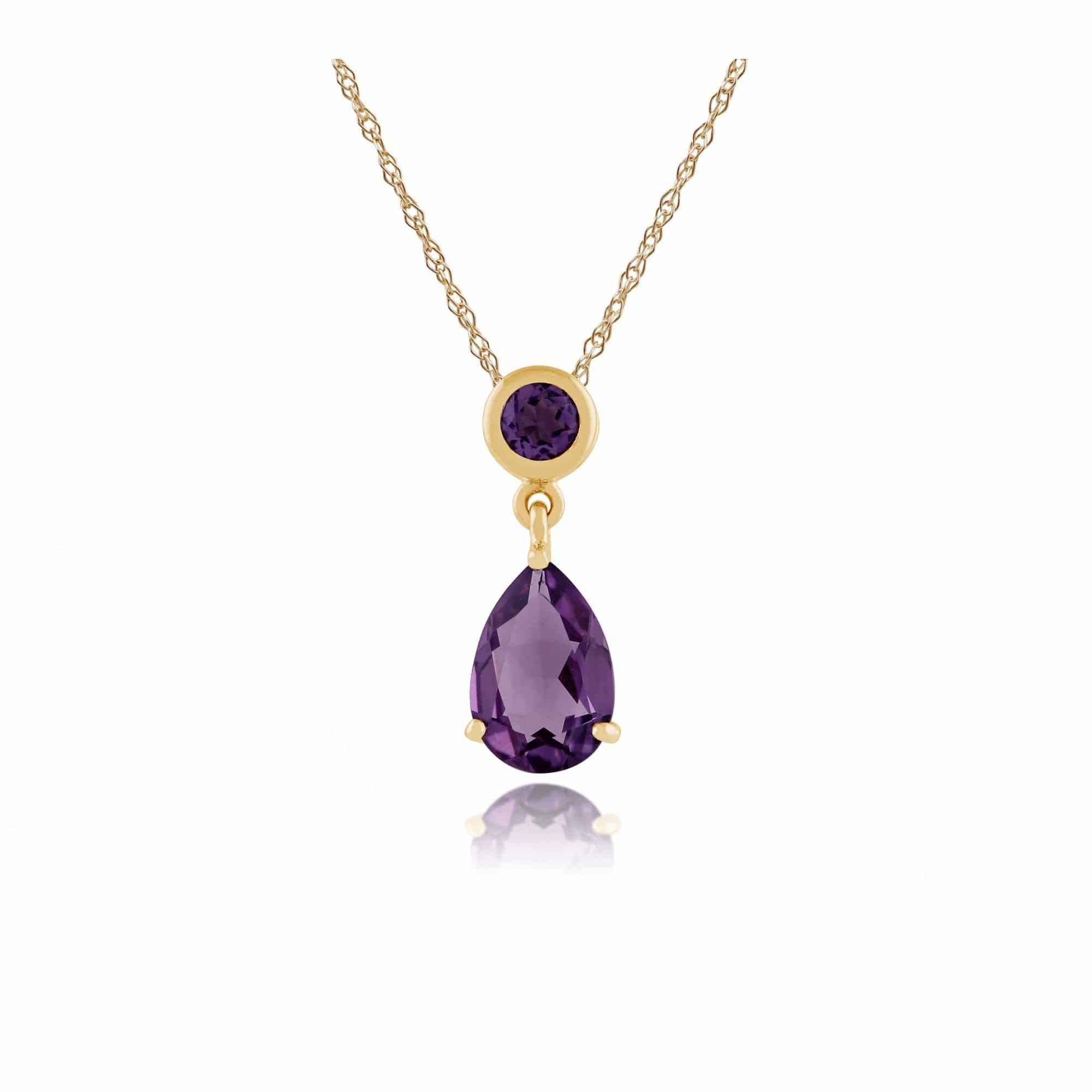 25392-186P0188049 Classic Pear & Round Amethyst Drop Earrings & Pendant Set in 9ct Gold 4