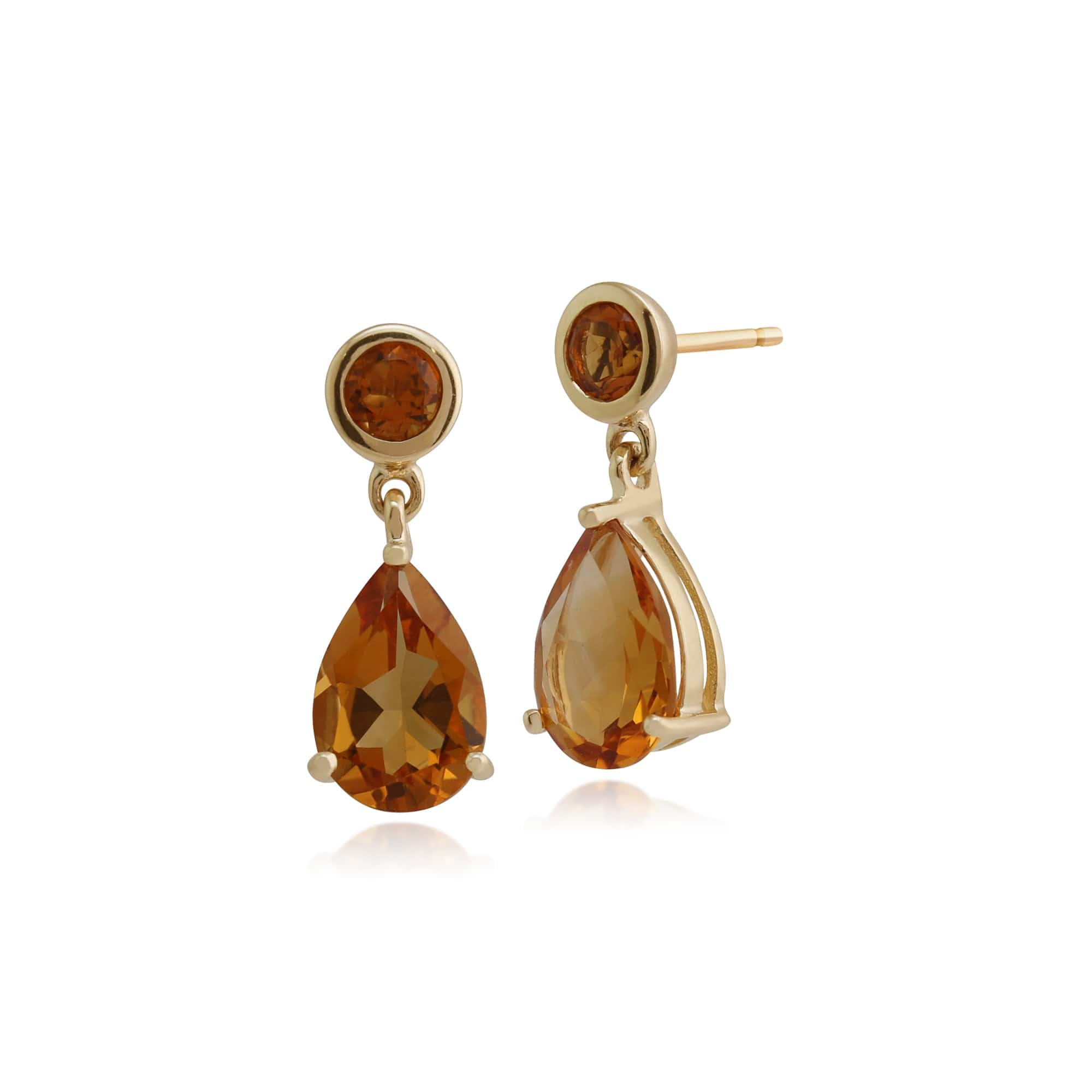 Classic Pear & Round Citrine Drop Earrings in 9ct Yellow Gold - Gemondo