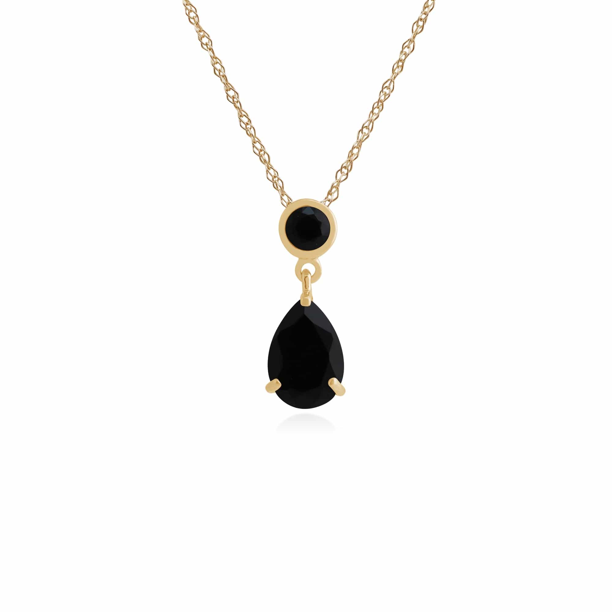 Classic Pear & Round Onyx Drop Earrings & Pendant Set in 9ct Yellow Gold - Gemondo
