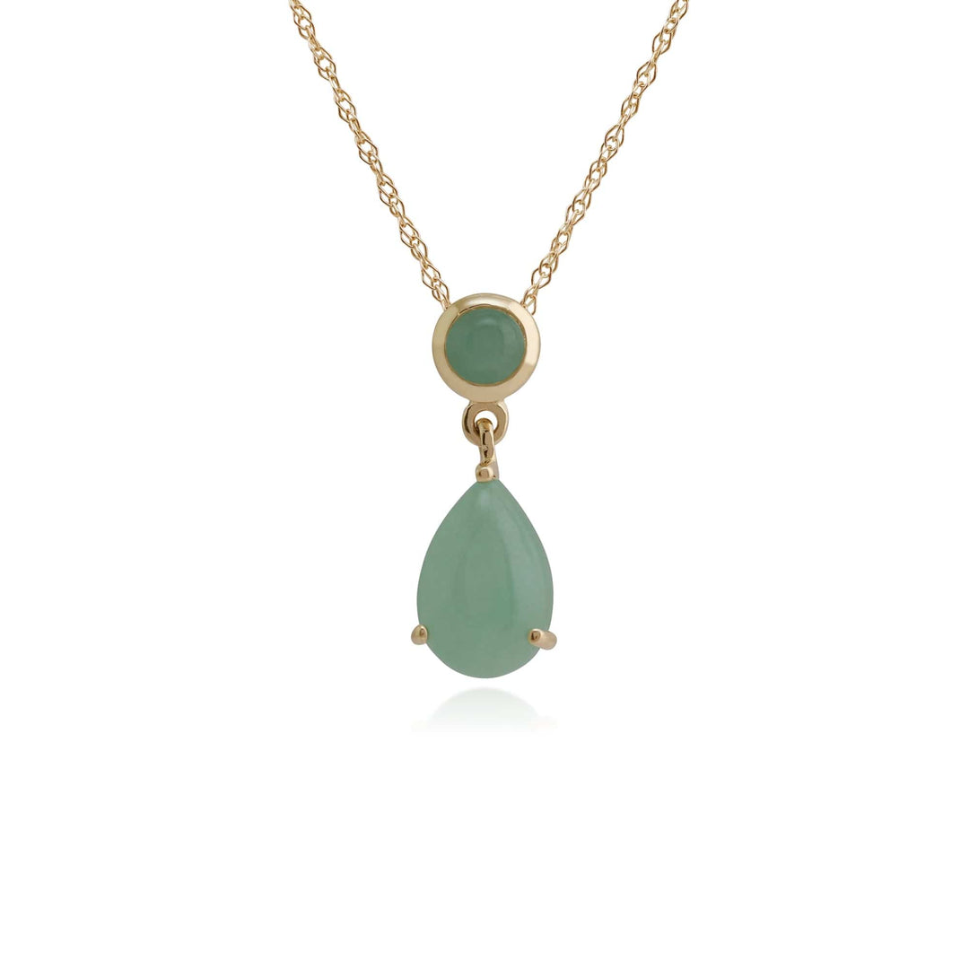 Classic Pear & Round Green Jade Pendant in 9ct Yellow Gold - Gemondo