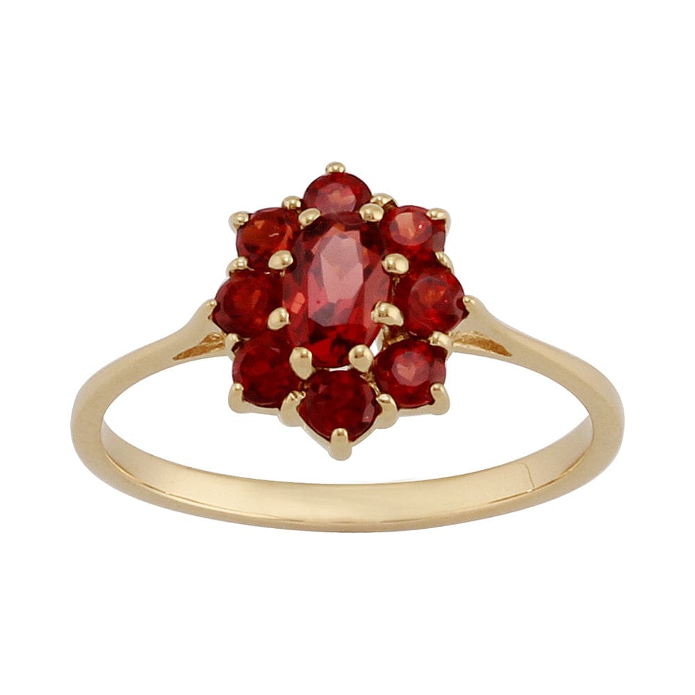9ct Yellow Gold 0.81ct Natural Garnet Classic Oval Cluster Style Ring Image 1