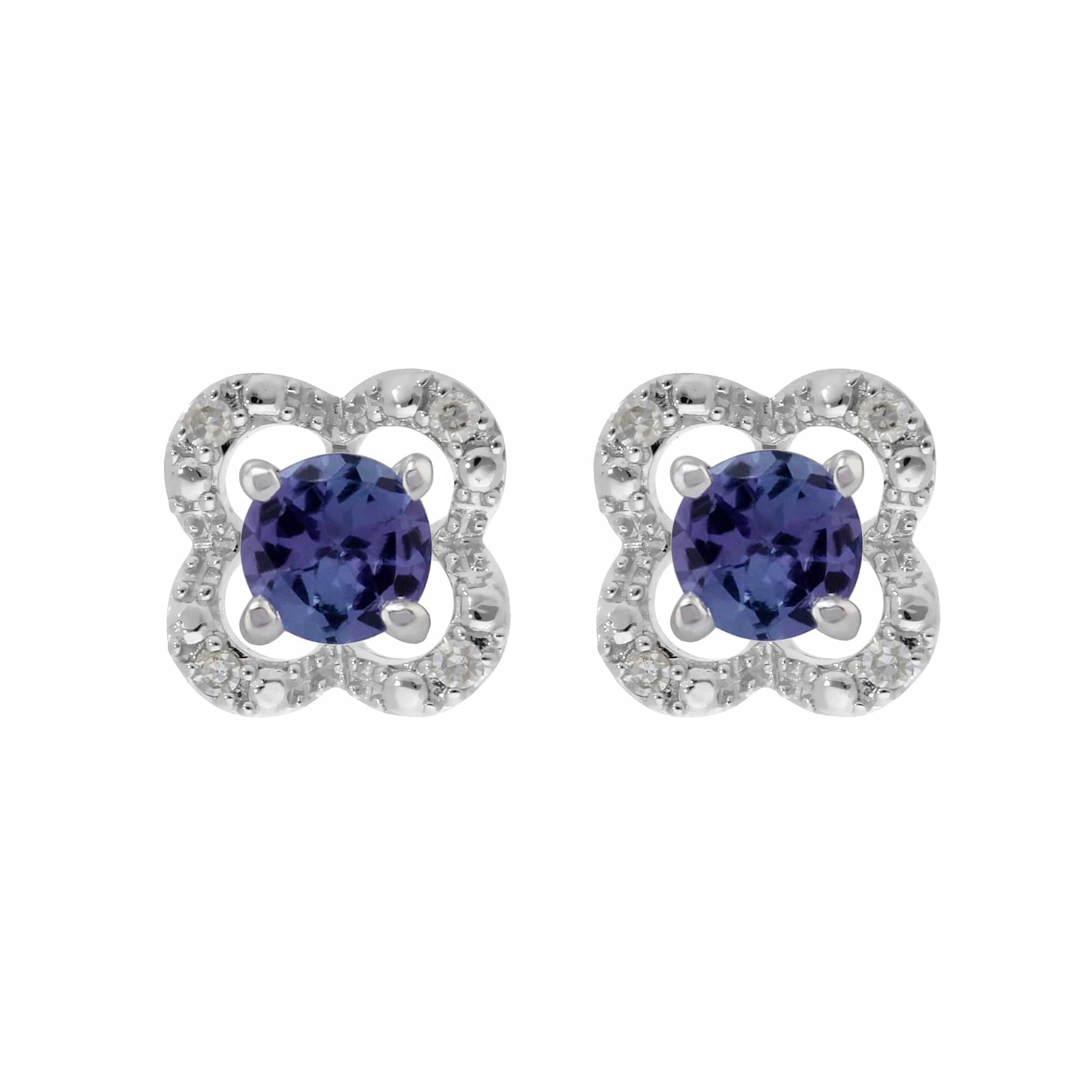 18937-162E0244019 Classic Round Tanzanite Stud Earrings with Detachable Diamond Flower Ear Jacket in 9ct White Gold 1