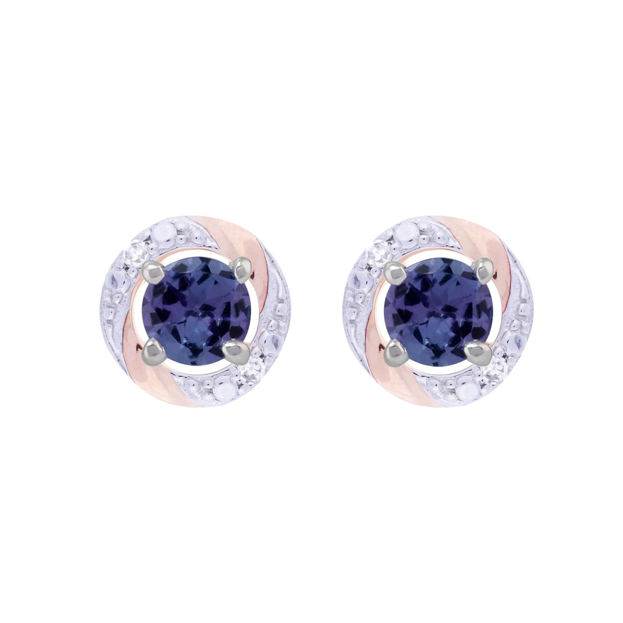 18937-191E0378019 Classic Round Tanzanite Stud Earrings with Detachable Diamond Round Earrings Jacket Set in 9ct White Gold 1