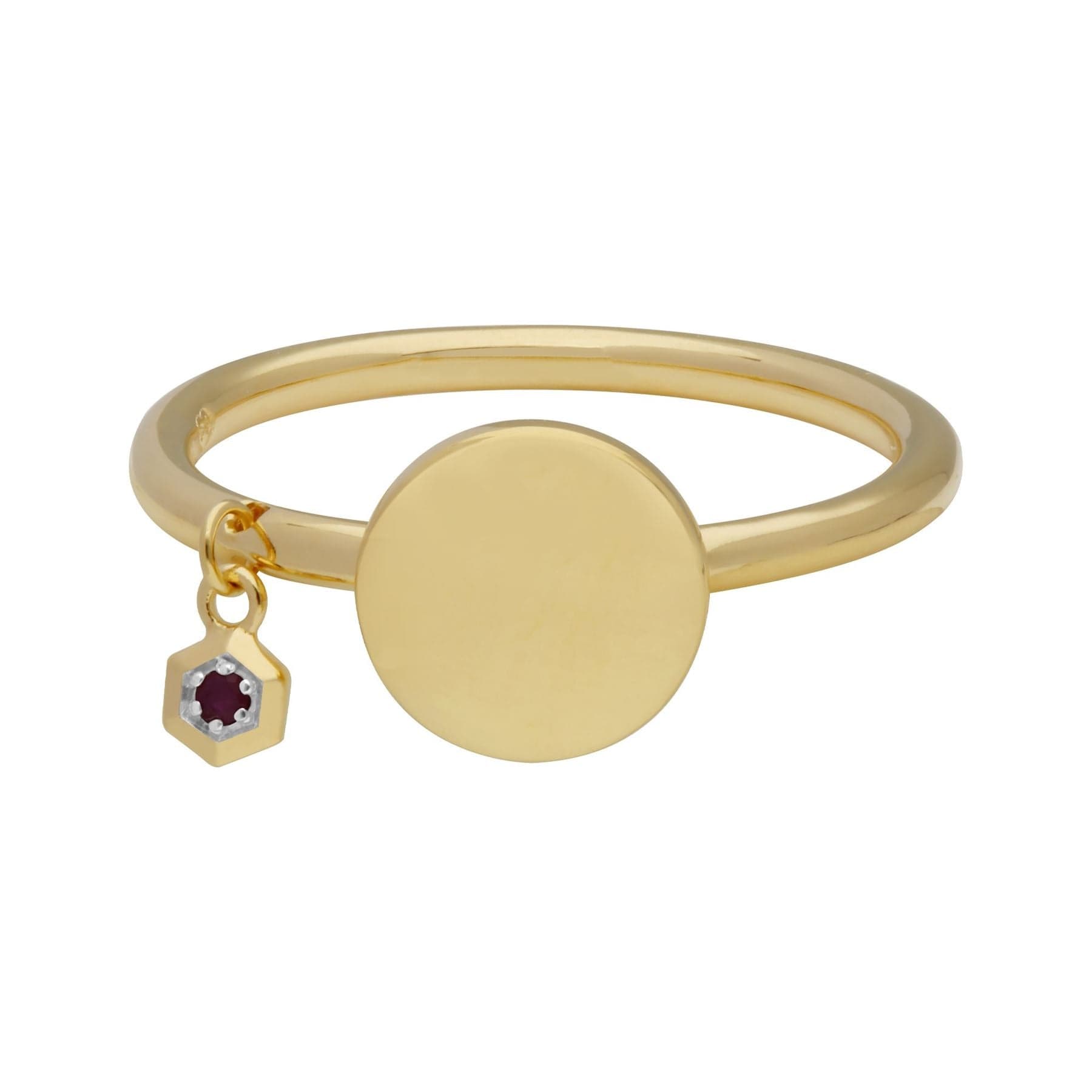 Ruby Engravable Ring in Yellow Gold Plated Sterling Silver - Gemondo