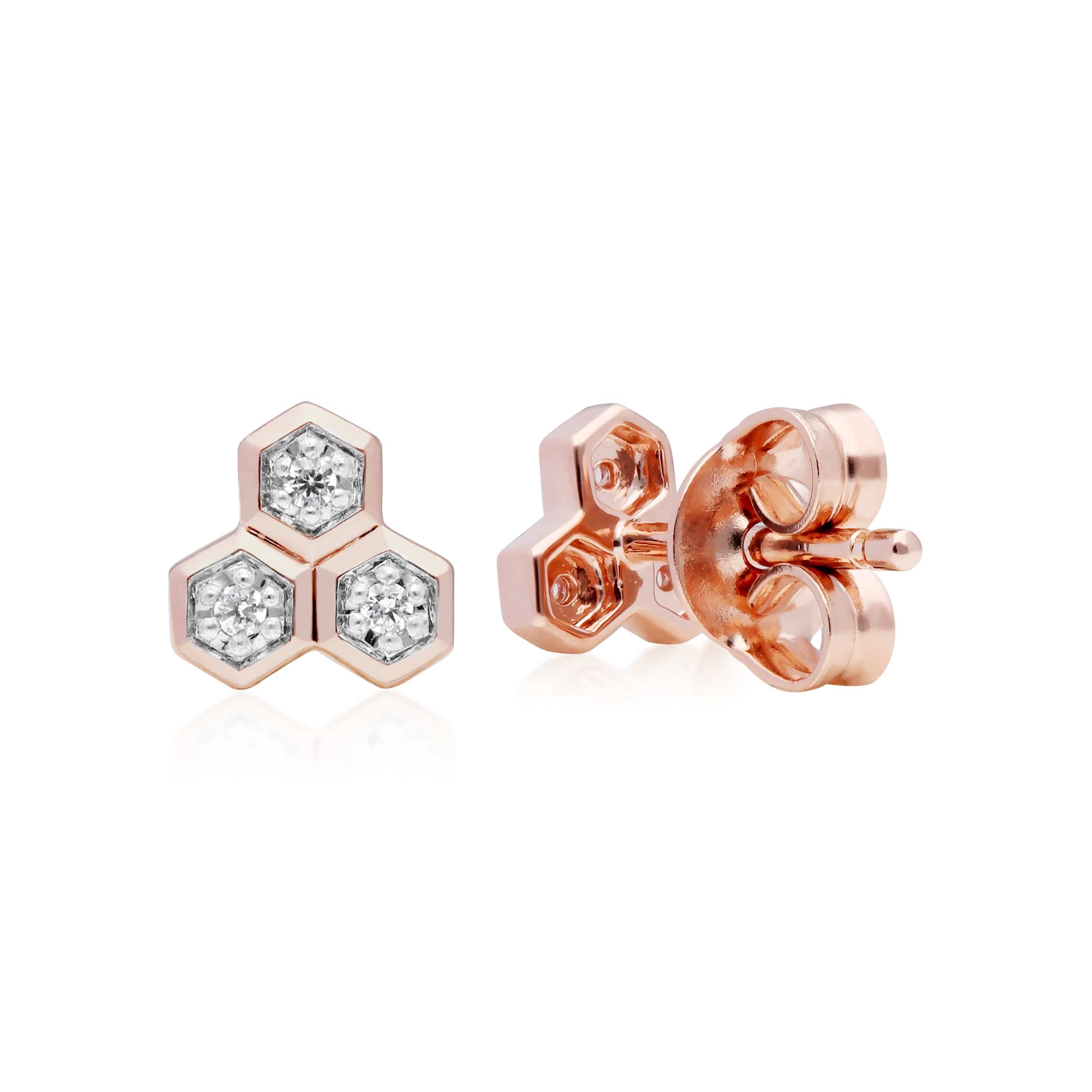Diamond Geometric Trilogy Stud Earrings in 9ct Rose Gold - Gemondo