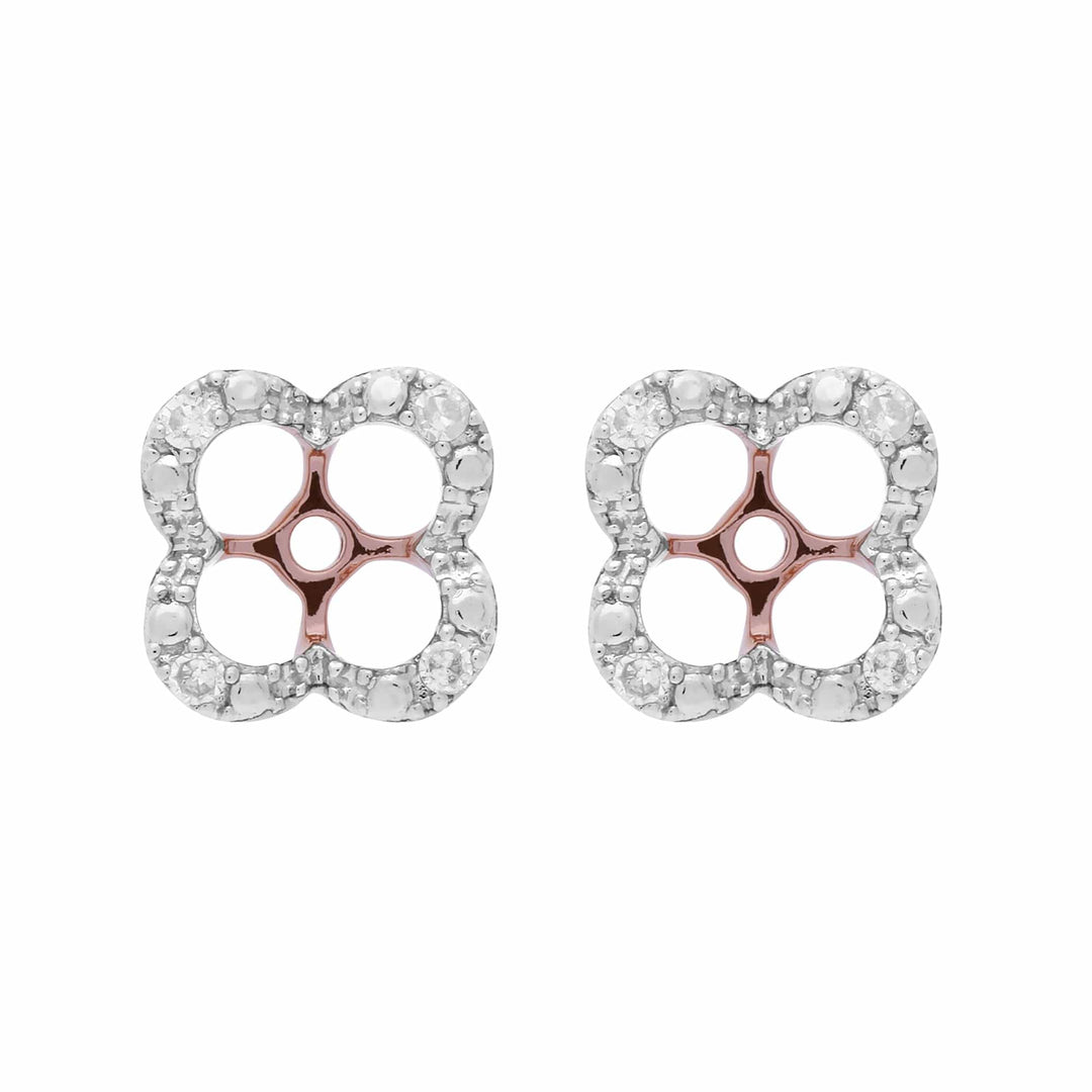 Floral Round Diamond Clover Shape Earrings Jacked in 9ct Rose Gold - Gemondo