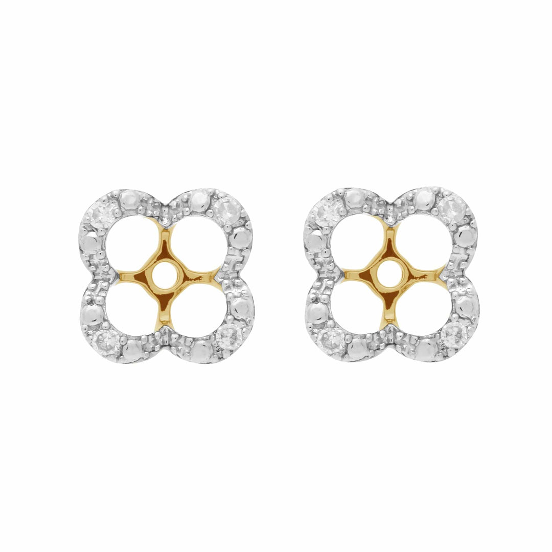 Floral Round Diamond Clover Shape Earrings Jacked in 9ct Yellow Gold - Gemondo