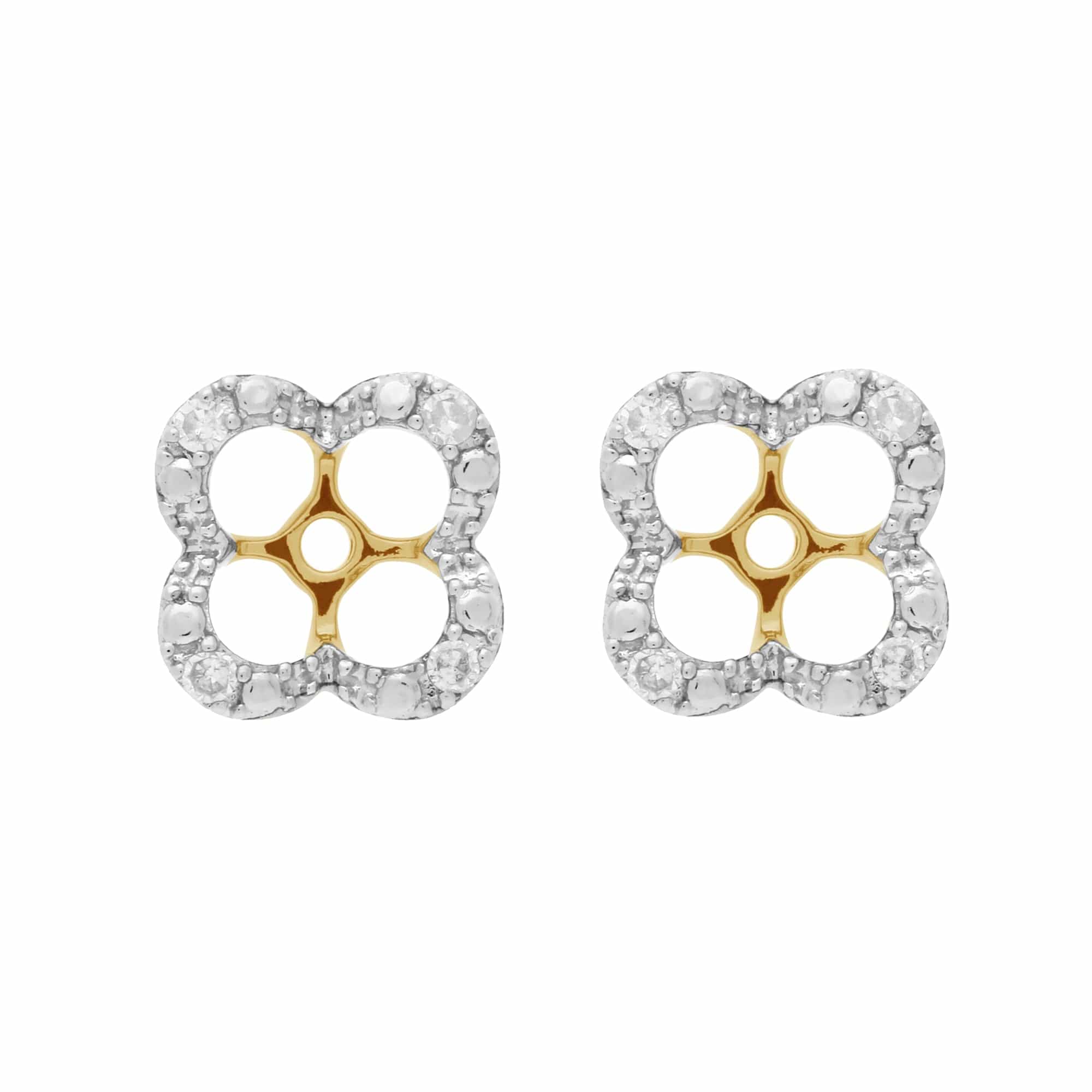 Classic Round Blue Topaz Stud Earrings with Detachable Diamond Floral Ear Jacket in 9ct Yellow Gold - Gemondo