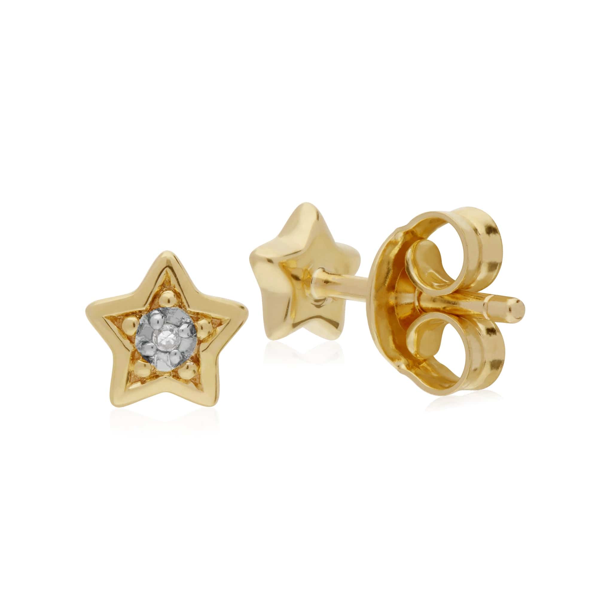 Classic Single Stone Round Diamond Star Stud Earrings in 9ct Yellow Gold - Gemondo