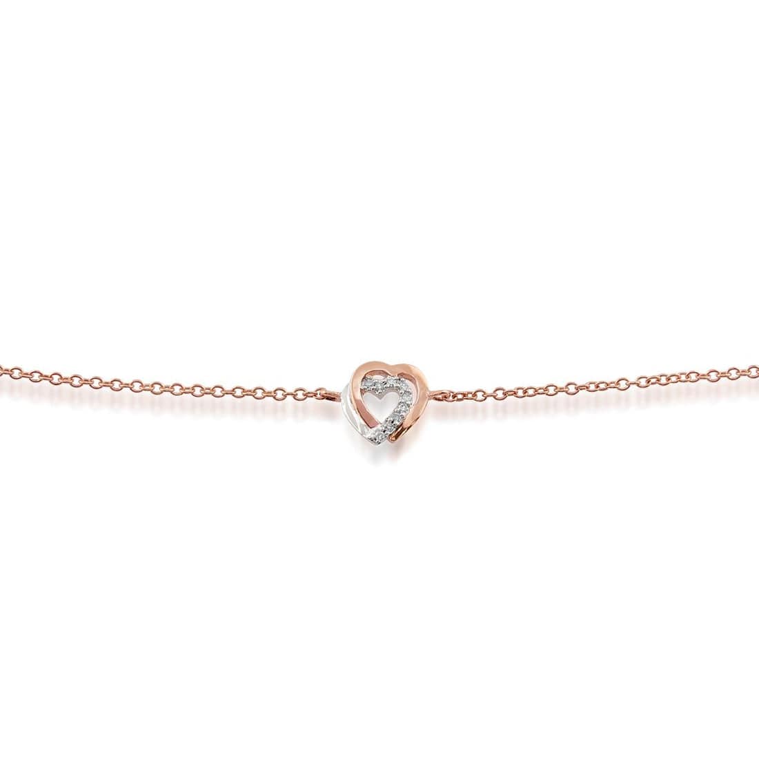 Classic Round Diamond Heart Bracelet in 9ct Rose Gold