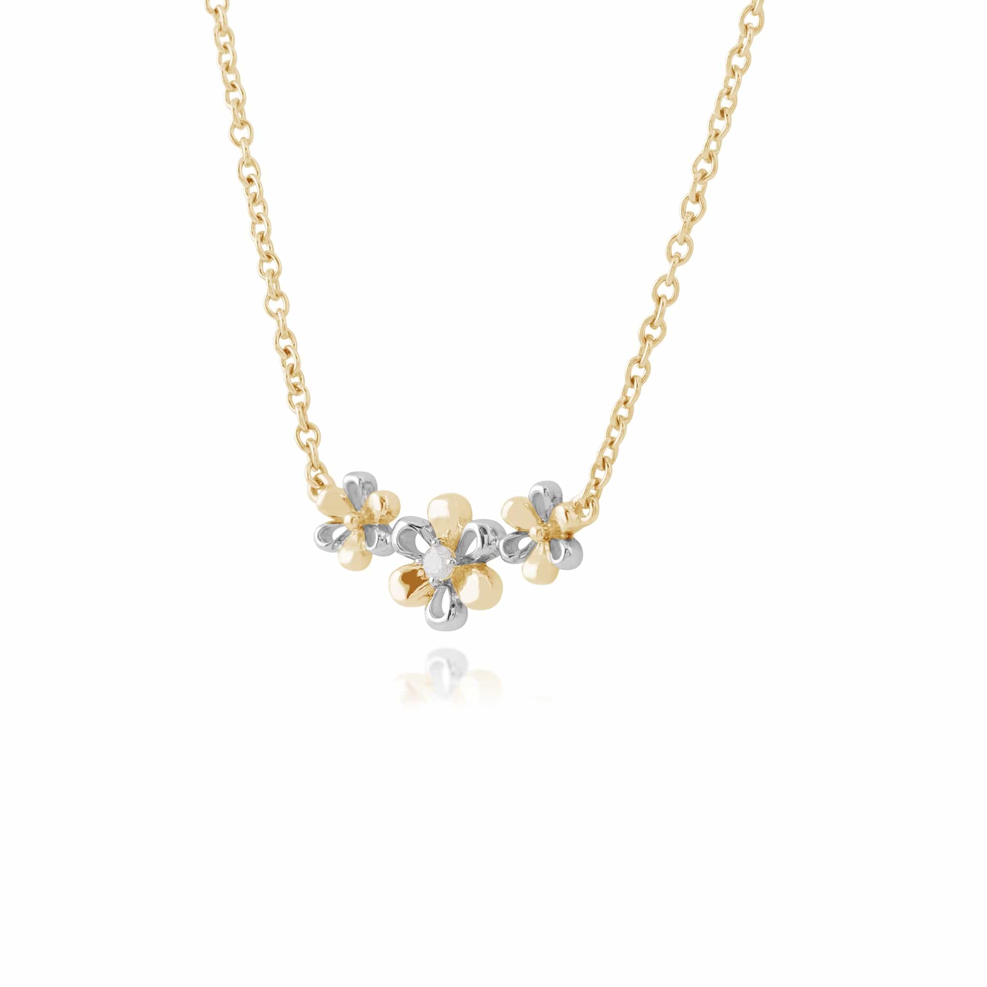 191N0225019 Gemondo 9ct Yellow Gold 0.03ct Diamond Three Flower 45cm Necklace 2