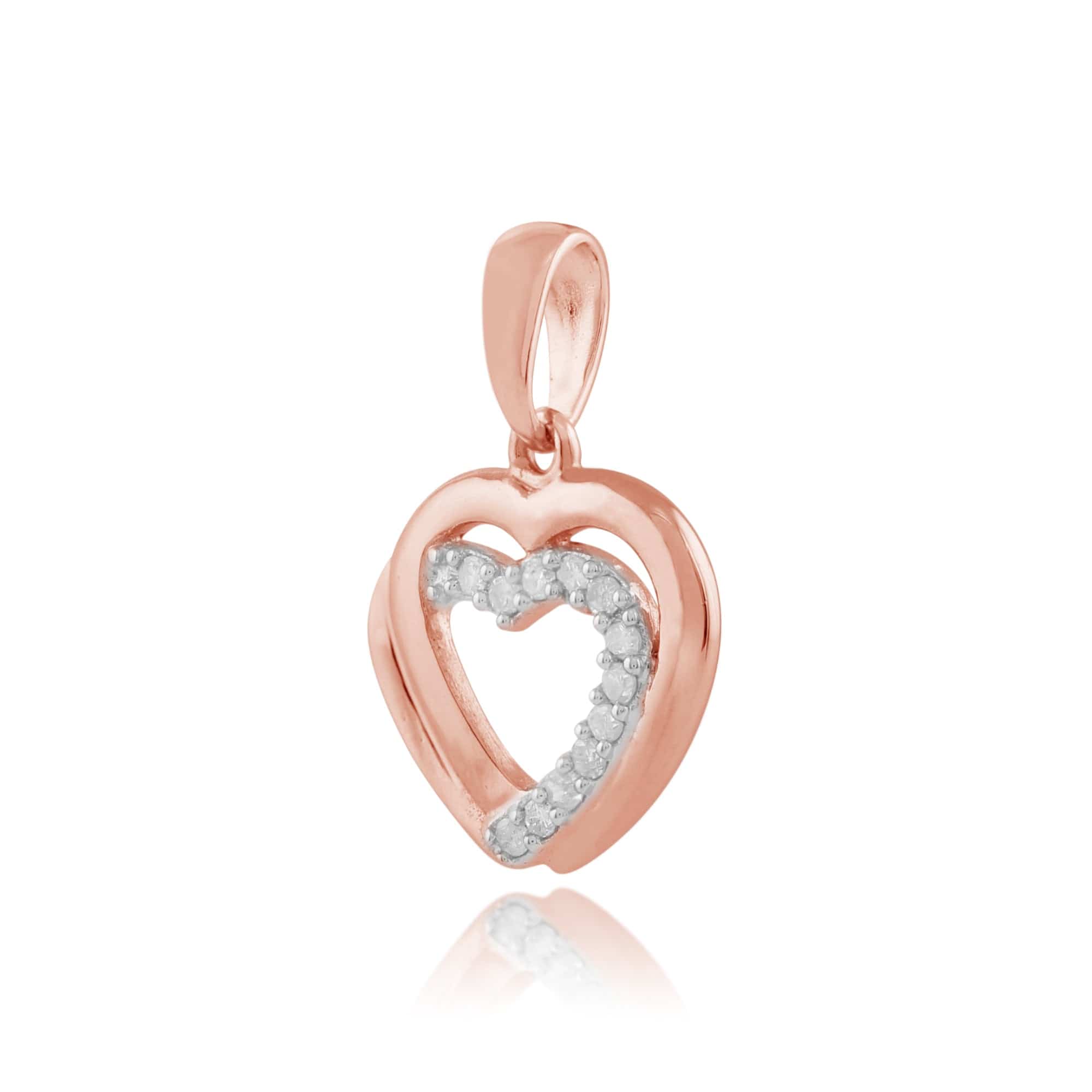 191E0357019-191P0698019 Classic Round Diamond Double Heart Drop Earrings & Pendant Set in 9ct Rose Gold 5