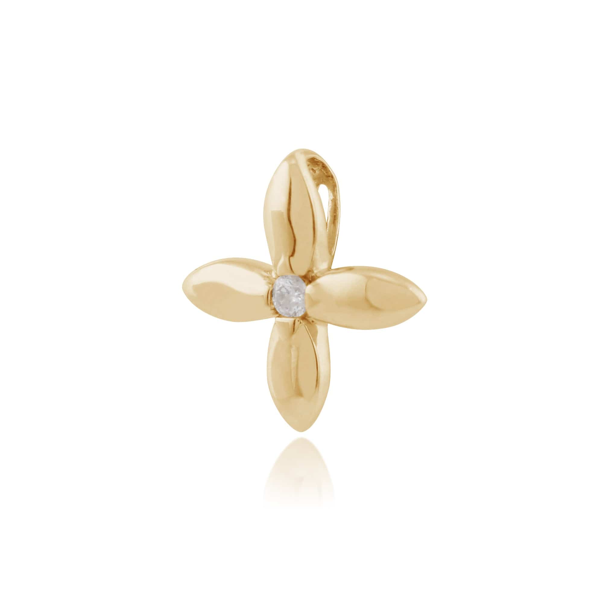 Floral Round Diamond Ixora Flower Single Stone Pendant in 9ct Yellow Gold - Gemondo