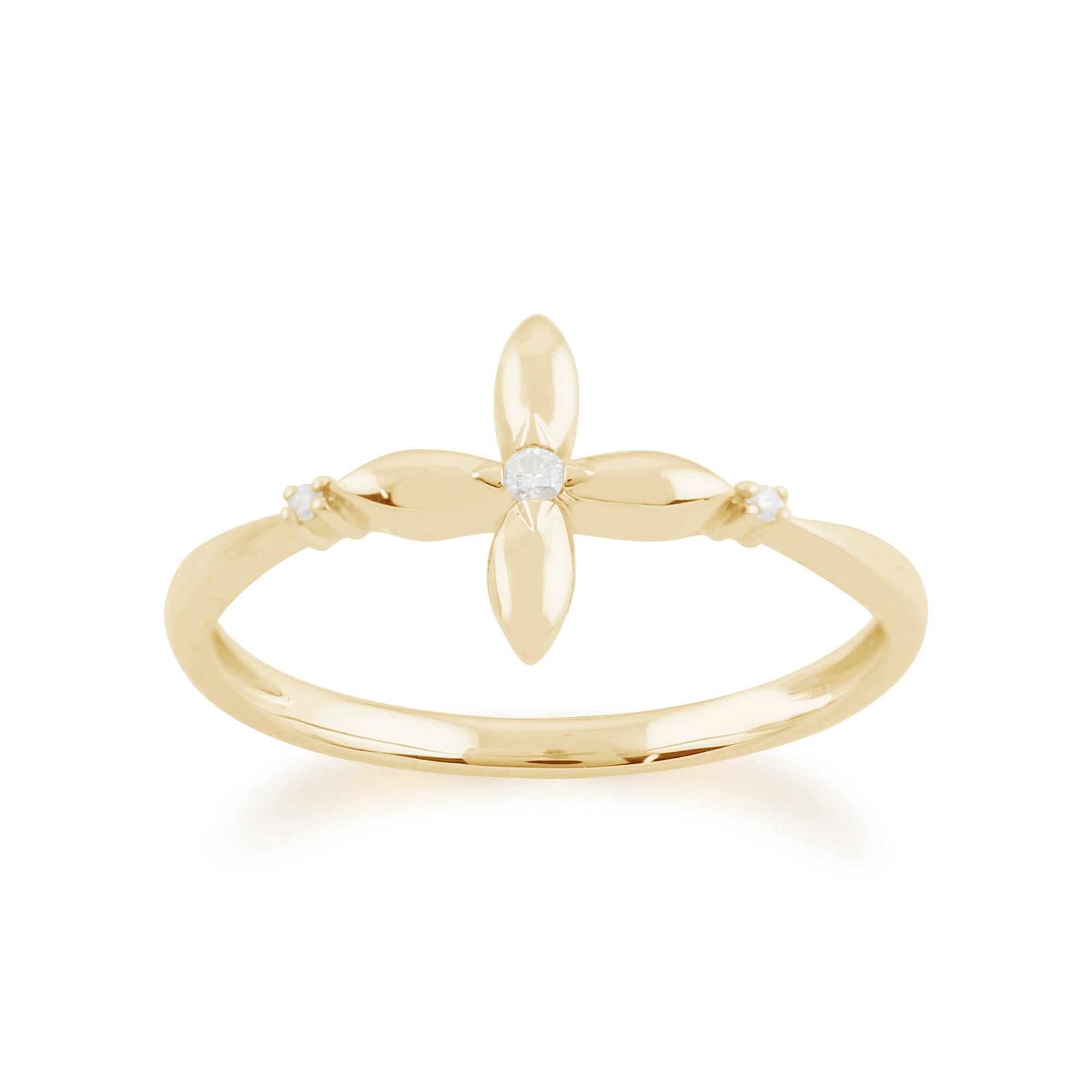 Gemondo 9ct Yellow Gold 0.02ct Diamond Ixora Flower Ring Image 1