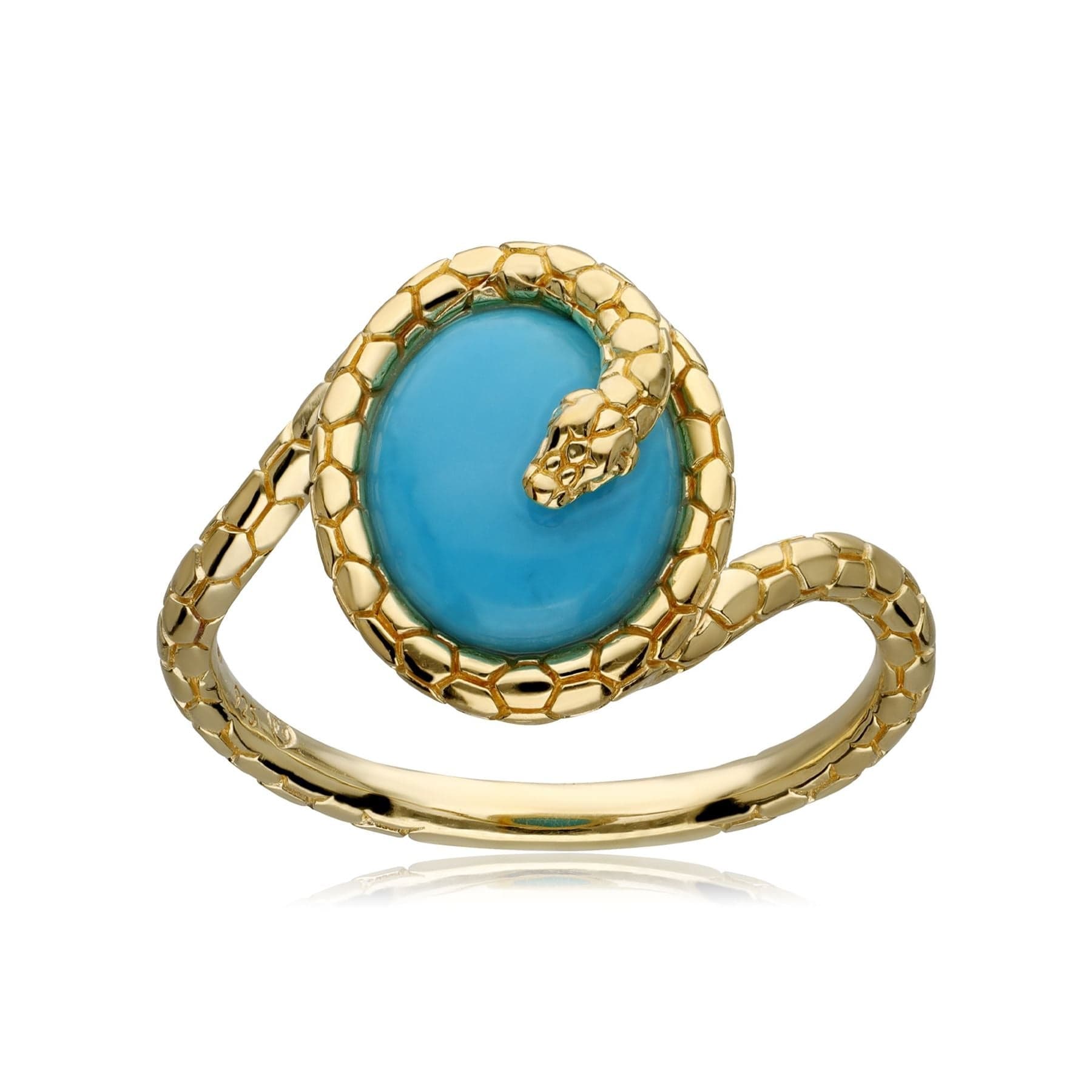 ECFEW™ Turquoise Winding Snake Ring In Yellow Gold Plated Silver - Gemondo