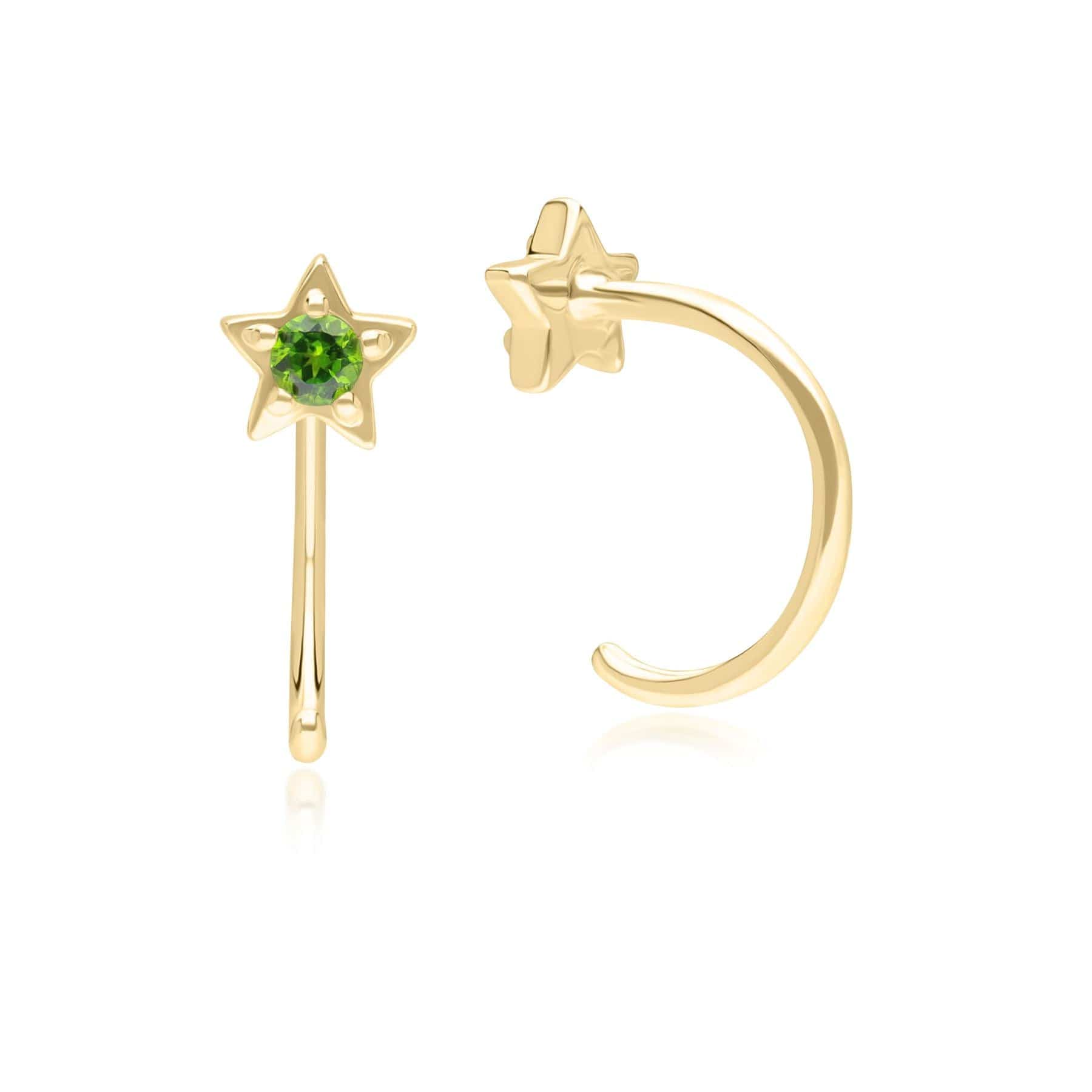 Modern Classic Chrome Diopside Pull Through Hoop Earrings in 9ct Yellow Gold - Gemondo