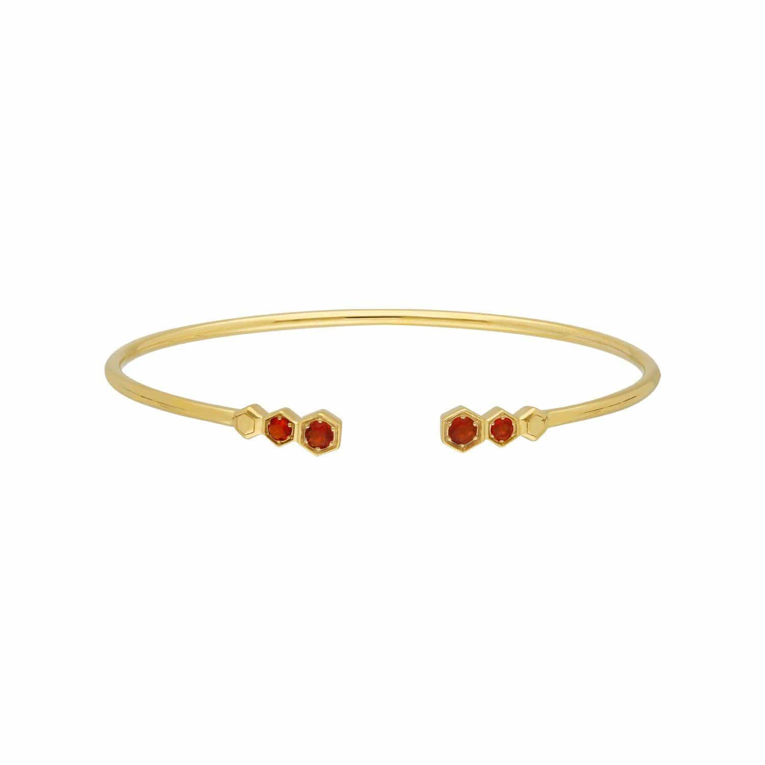 Geometric Fire Opal Open Bangle in Gold Plated 925 Sterling Silver