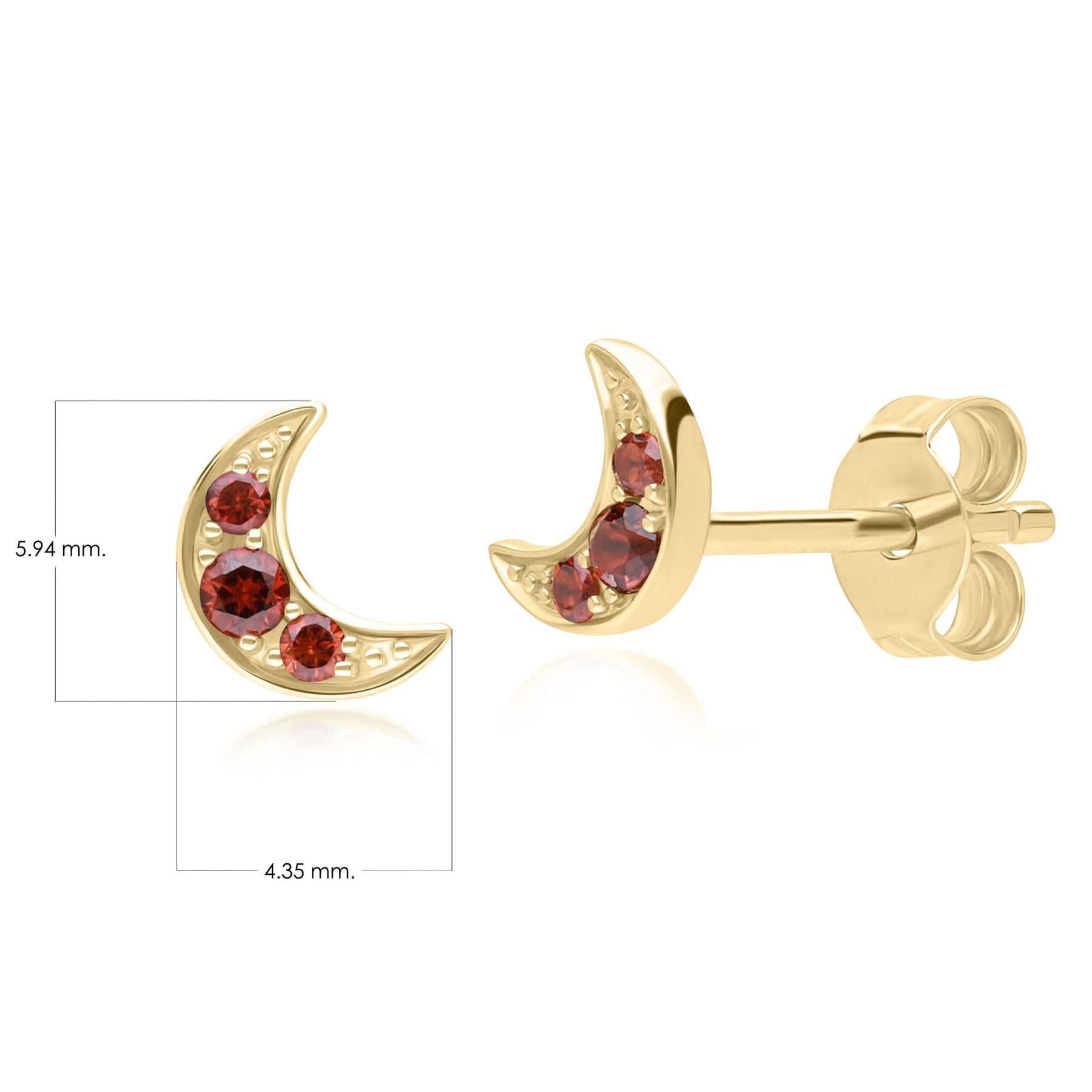 135E1819049 Night Sky Garnet Moon Stud Earrings in 9ct Yellow Gold Dimensions