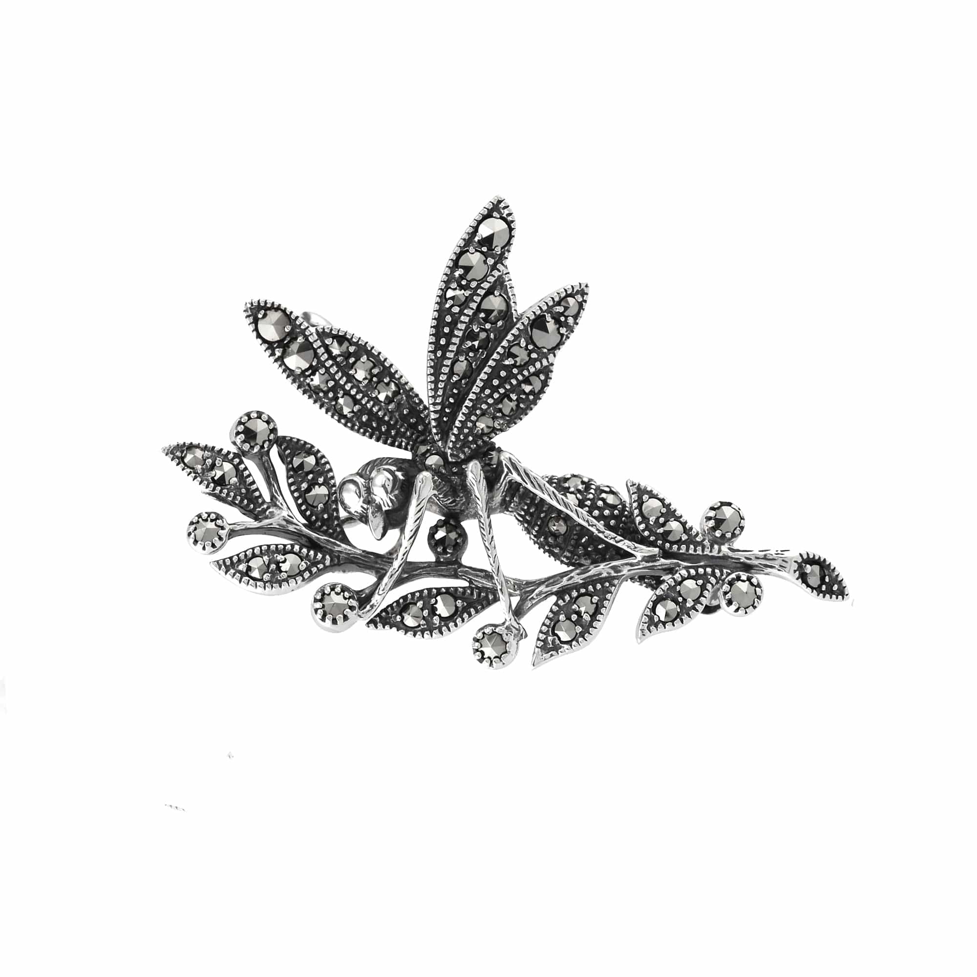 Art Nouveau Style Round Marcasite Wasp Brooch in 925 Sterling Silver - Gemondo
