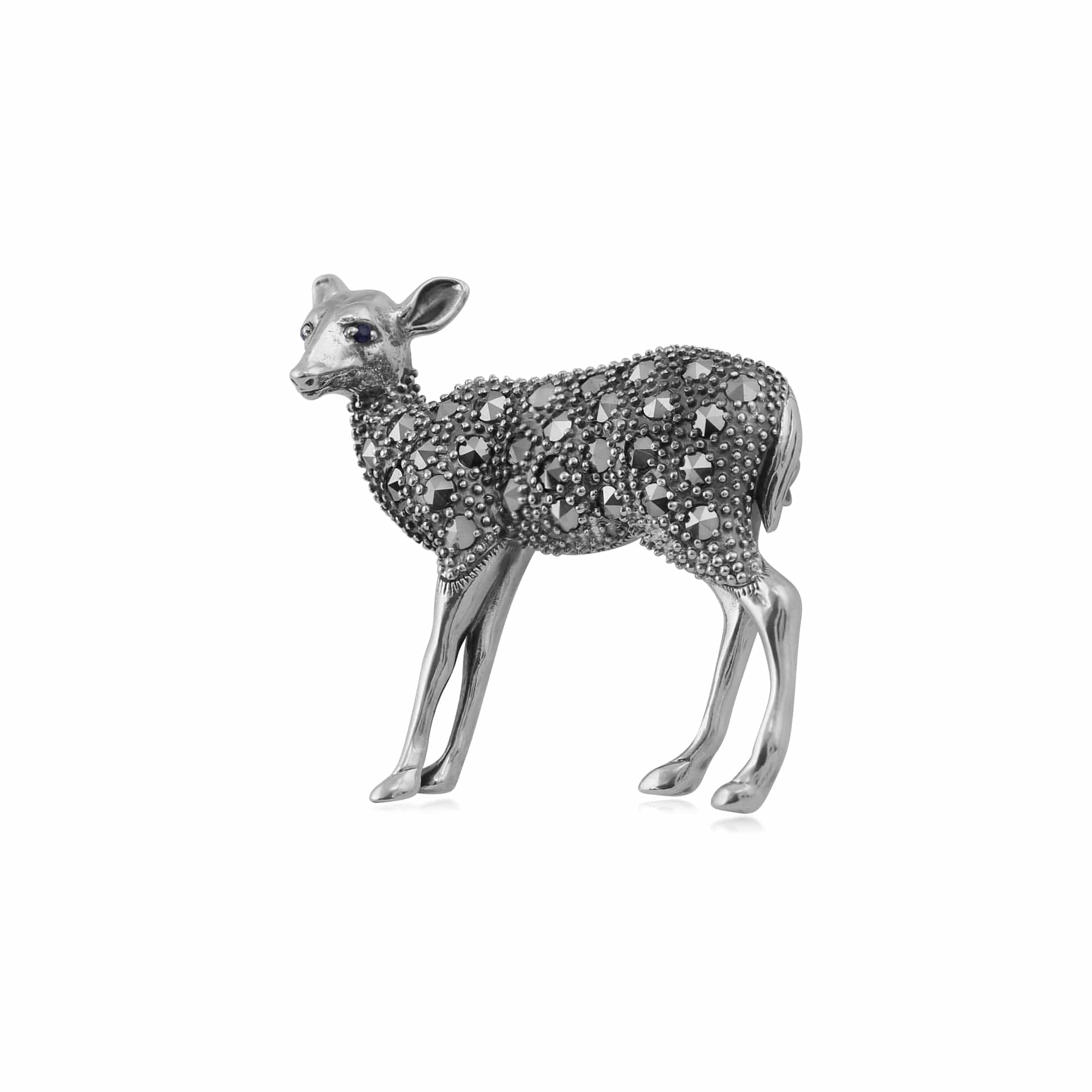 214C269001925 Gemondo Sterling Silver Sapphire & Marcasite Deer Brooch 2