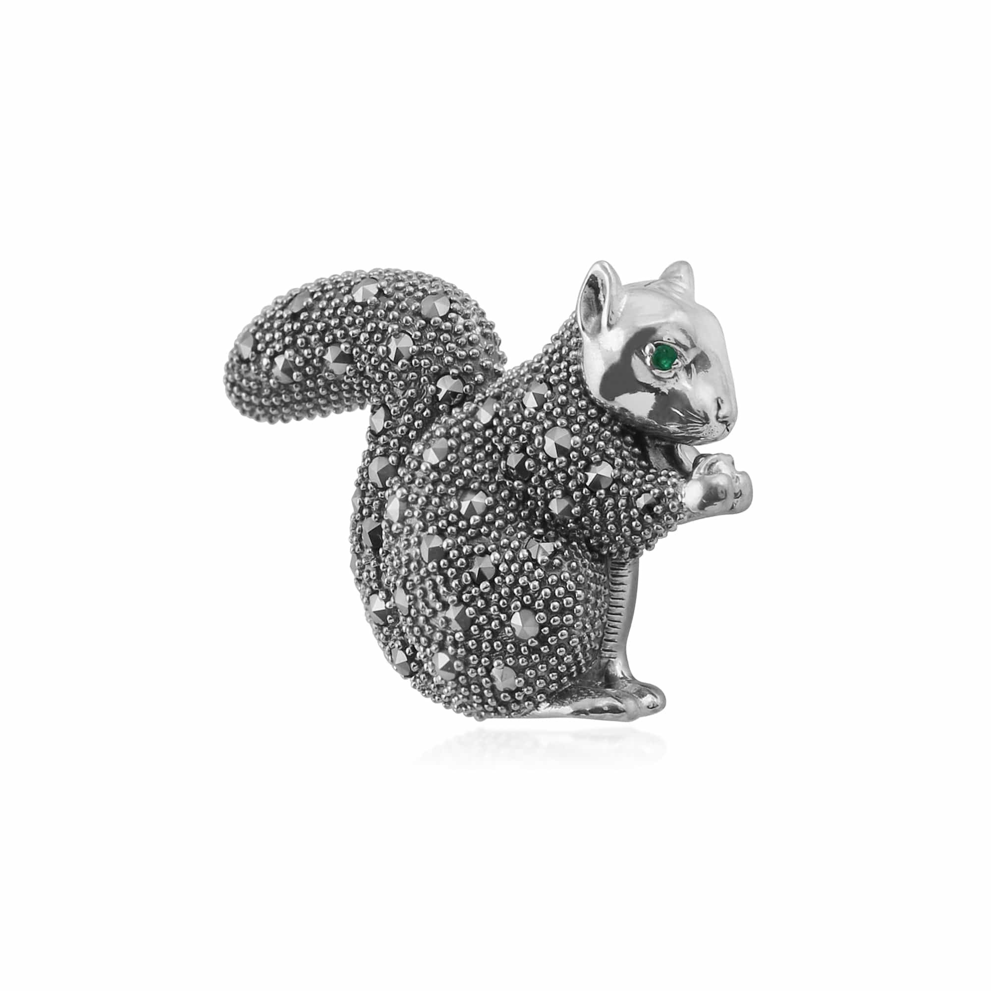 214C269101925 Marcasite & Emerald Squirrel Brooch in 925 Sterling Silver 2