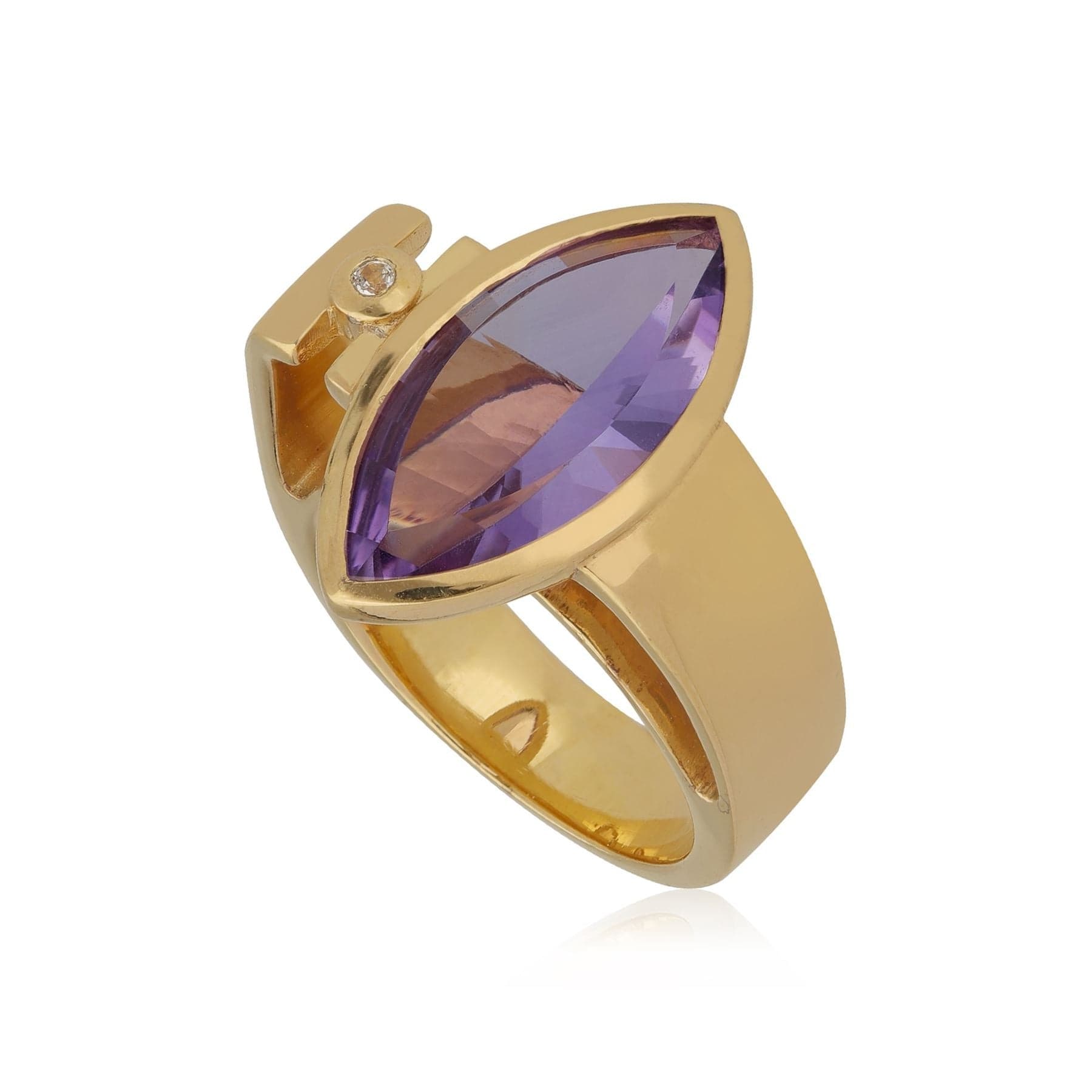 Kosmos Amethyst & Topaz Structural Ring in Gold Plated Sterling Silver - Gemondo