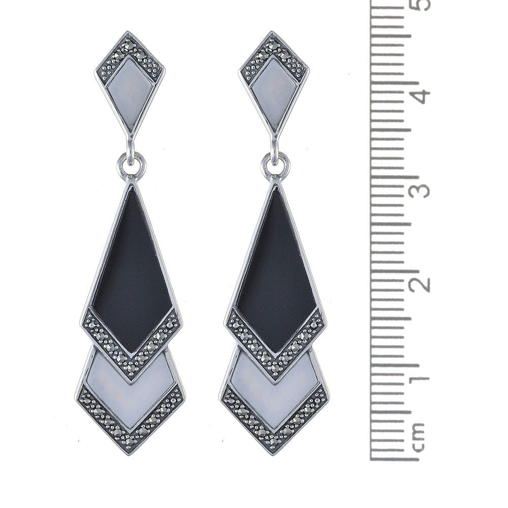 Art Deco Black Onyx & Mother of Pearl Fan Drop Earrings & Necklace Set Image 3