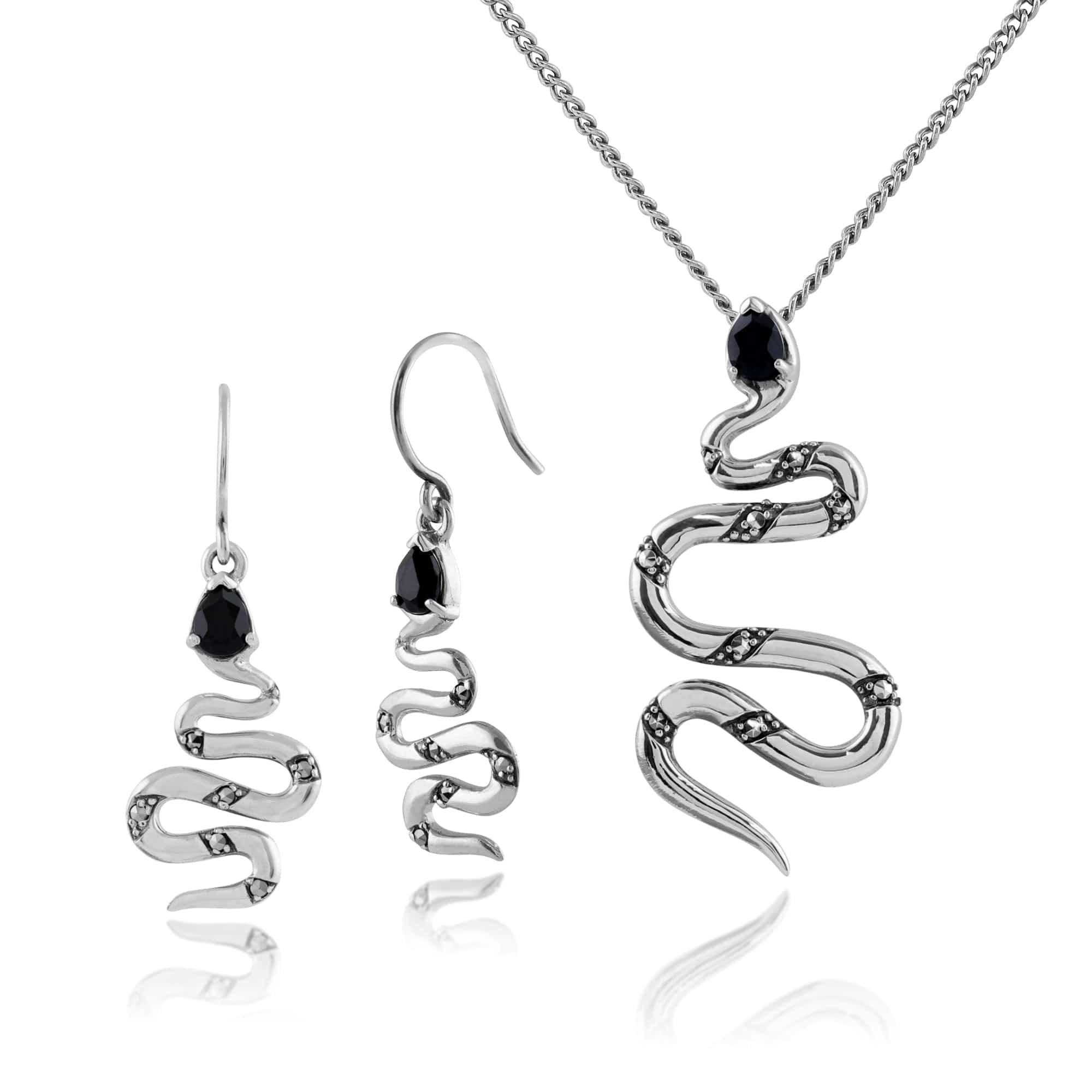 Art Nouveau Snake Drop Earrings & Pendant Set Image 1