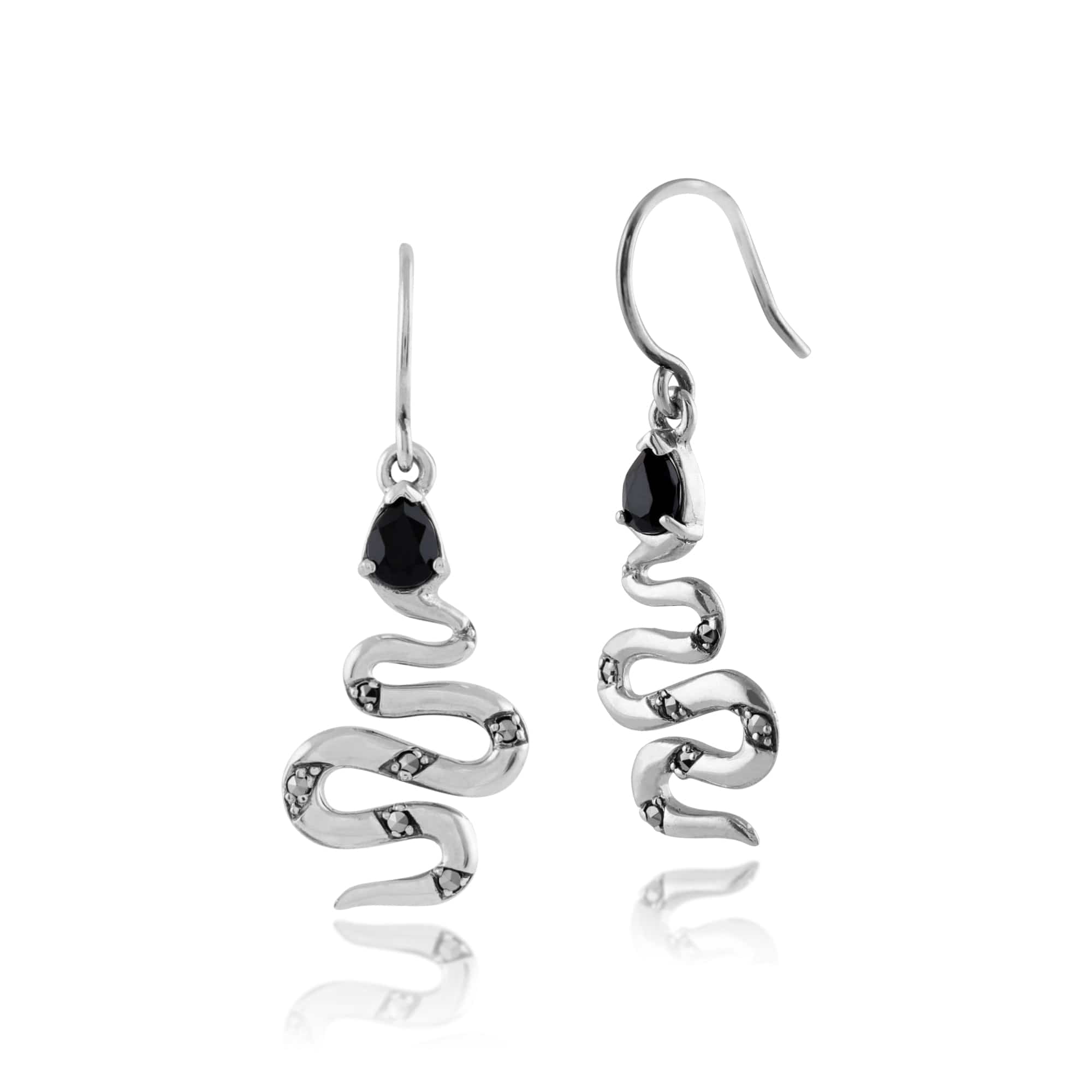 Drop earrings Art Deco Snake Spinel Marcasite Silver