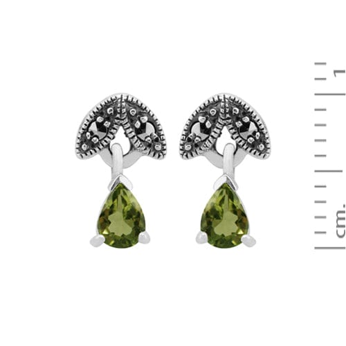 214E686107925-214N488903925 Art Deco Style Style Pear Peridot & Marcasite Leaf Stud Earrings & Pendant Set 4