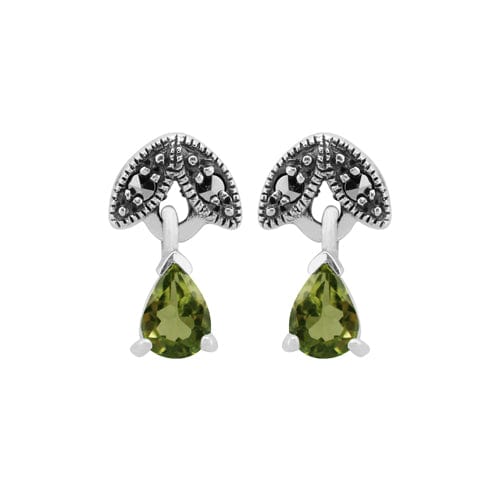 Art Deco Peridot & Marcasite Stud Earrings & Pendant Set Image 2