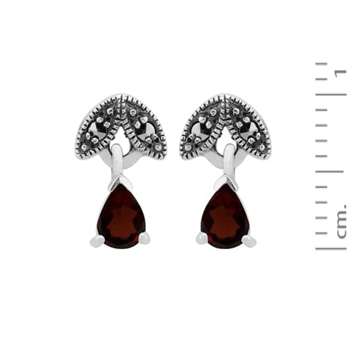 214E686108925 Art Nouveau Style Pear Garnet & Marcasite Drop Earrings in 925 Sterling Silver 3