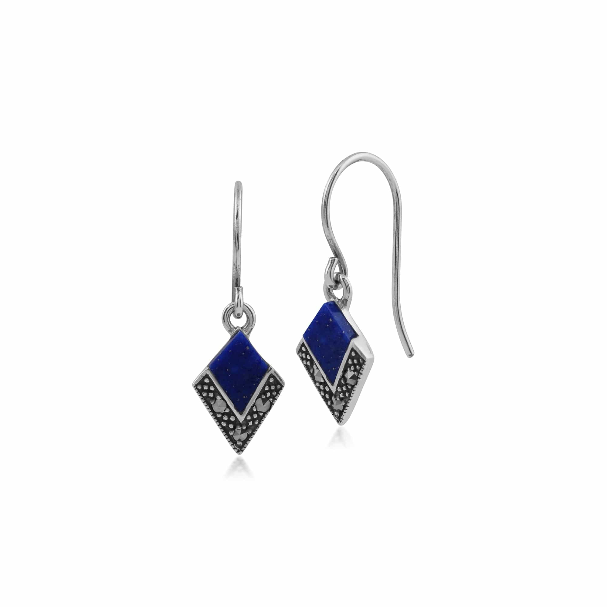 Art Deco Lapis Lazuli Drop earrings Marcasite Silver