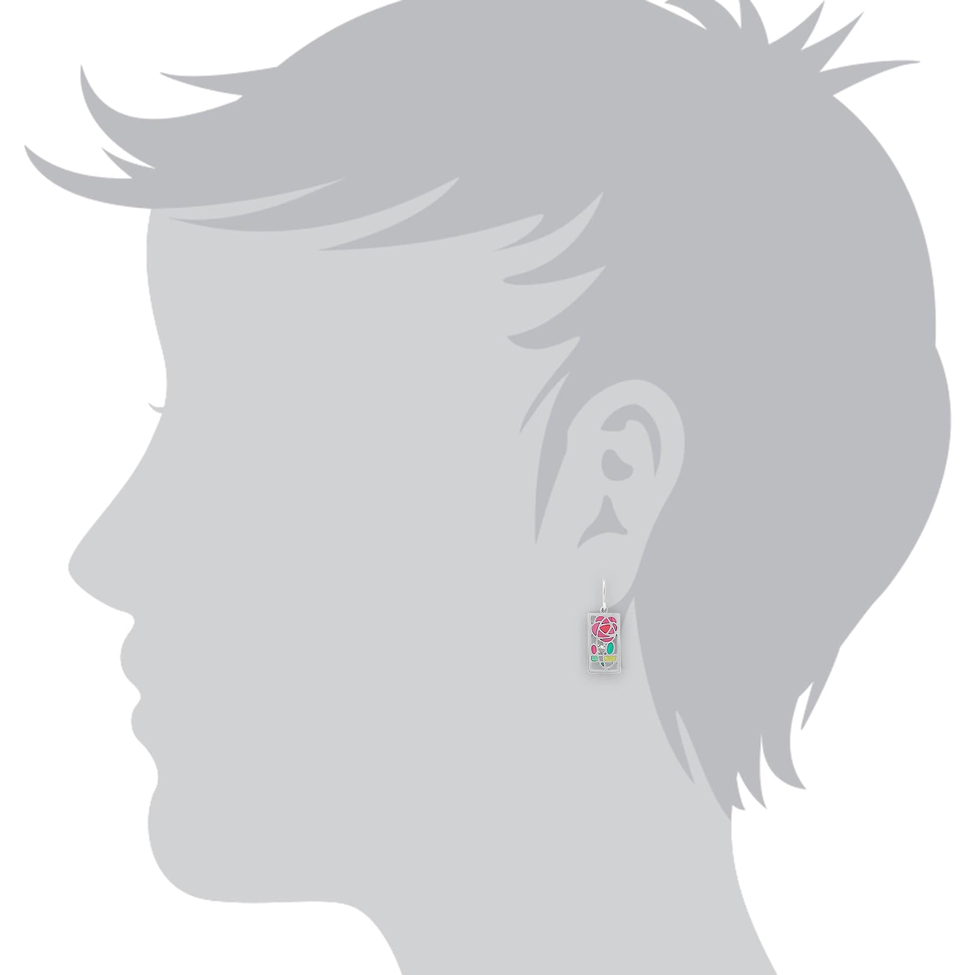 214E812901925-214N509001925 Rennie Mackintosh Inspired Inspired Enamel Glasgow Rose Rectangle Drop Earrings & Pendant in 925 Sterling Silver 3