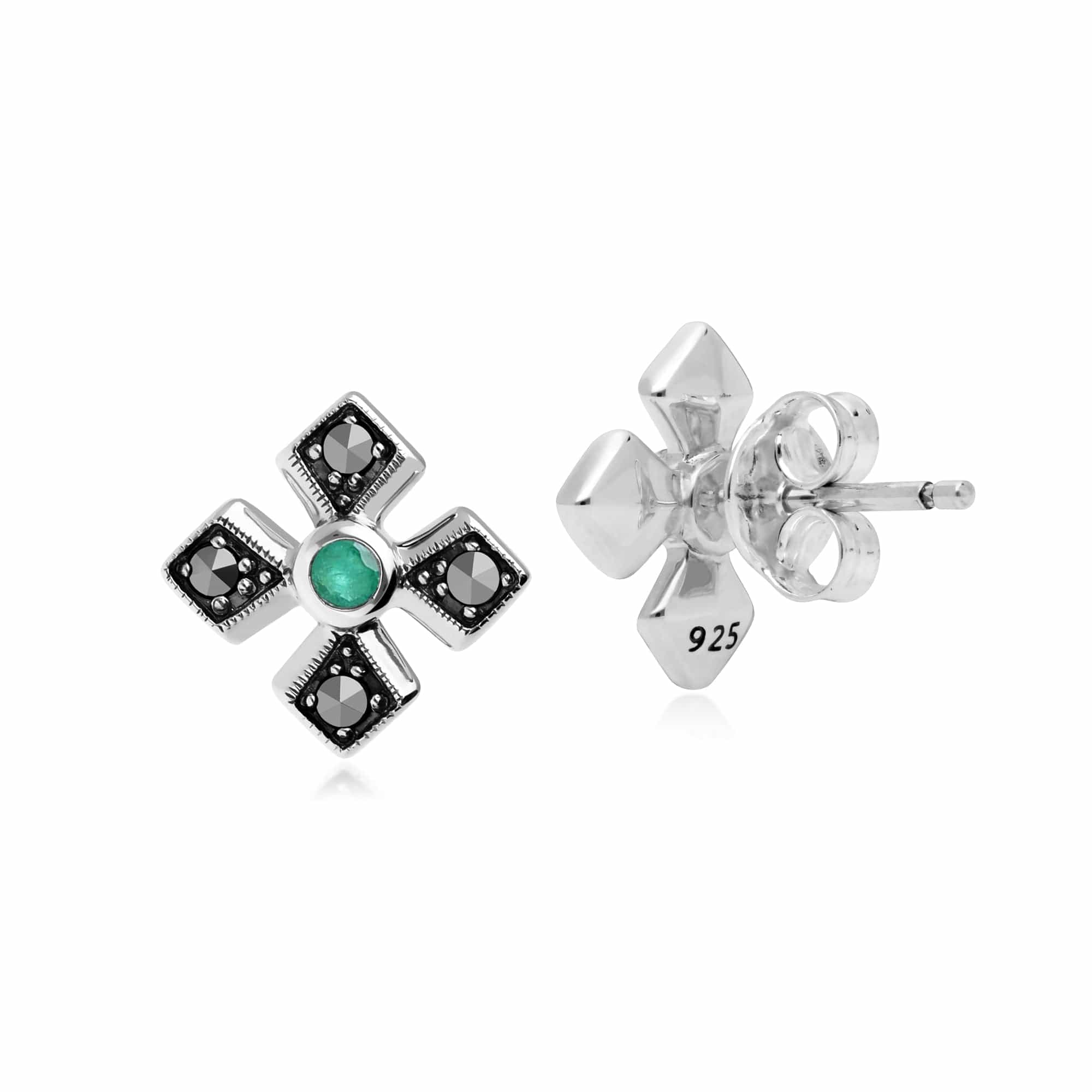 Gemondo Sterling Silver Marcasite & Emerald May Birthstone Earrings - Gemondo