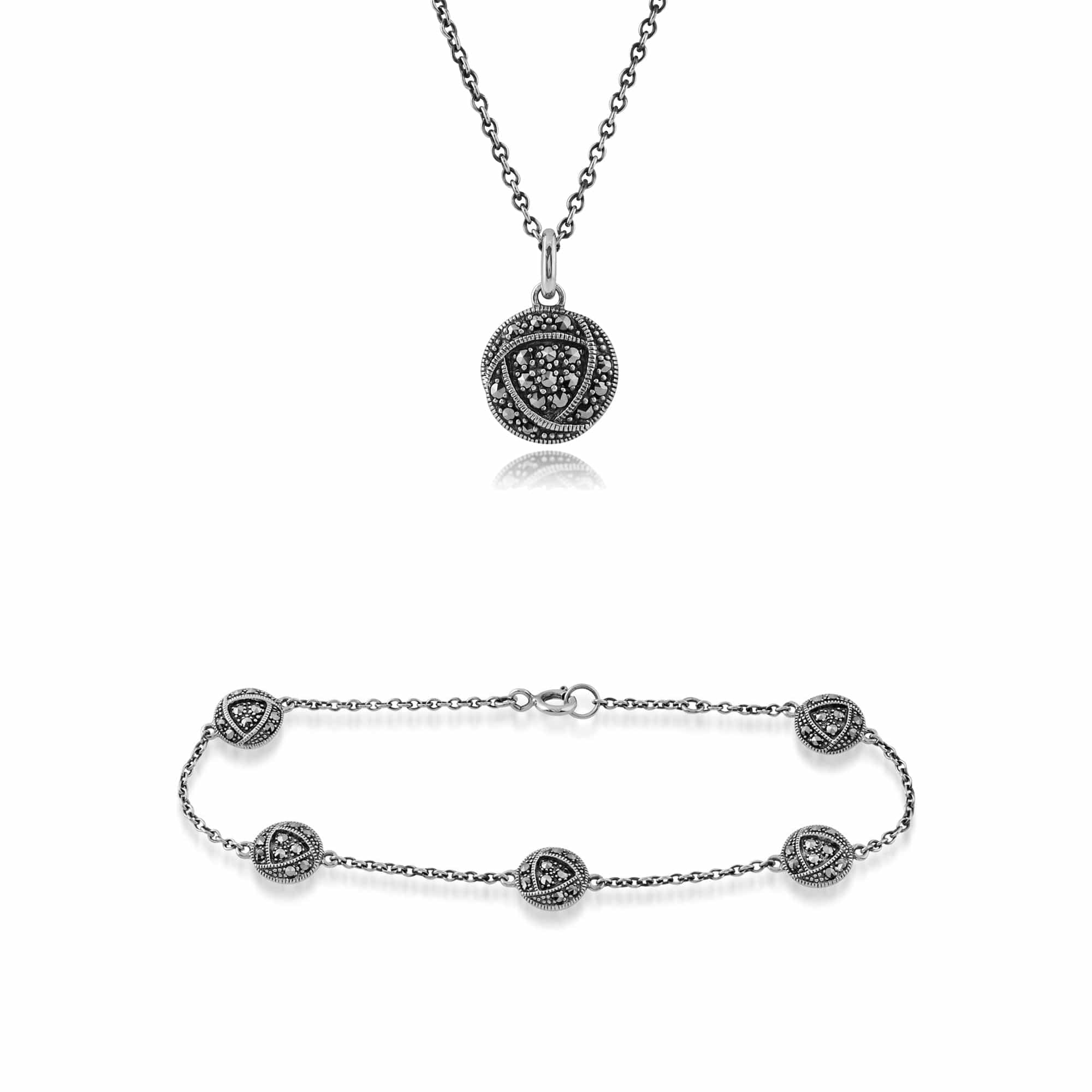 Rennie Mackintosh Marcasite Rose Pendant & Bracelet Set Image 1